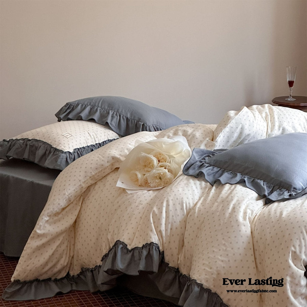 Cottage Inspired Ruffle Bedding Set / Soft Brown