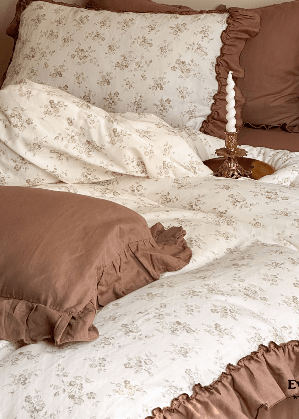Cottage Inspired Ruffle Bedding Set / Ash Blue