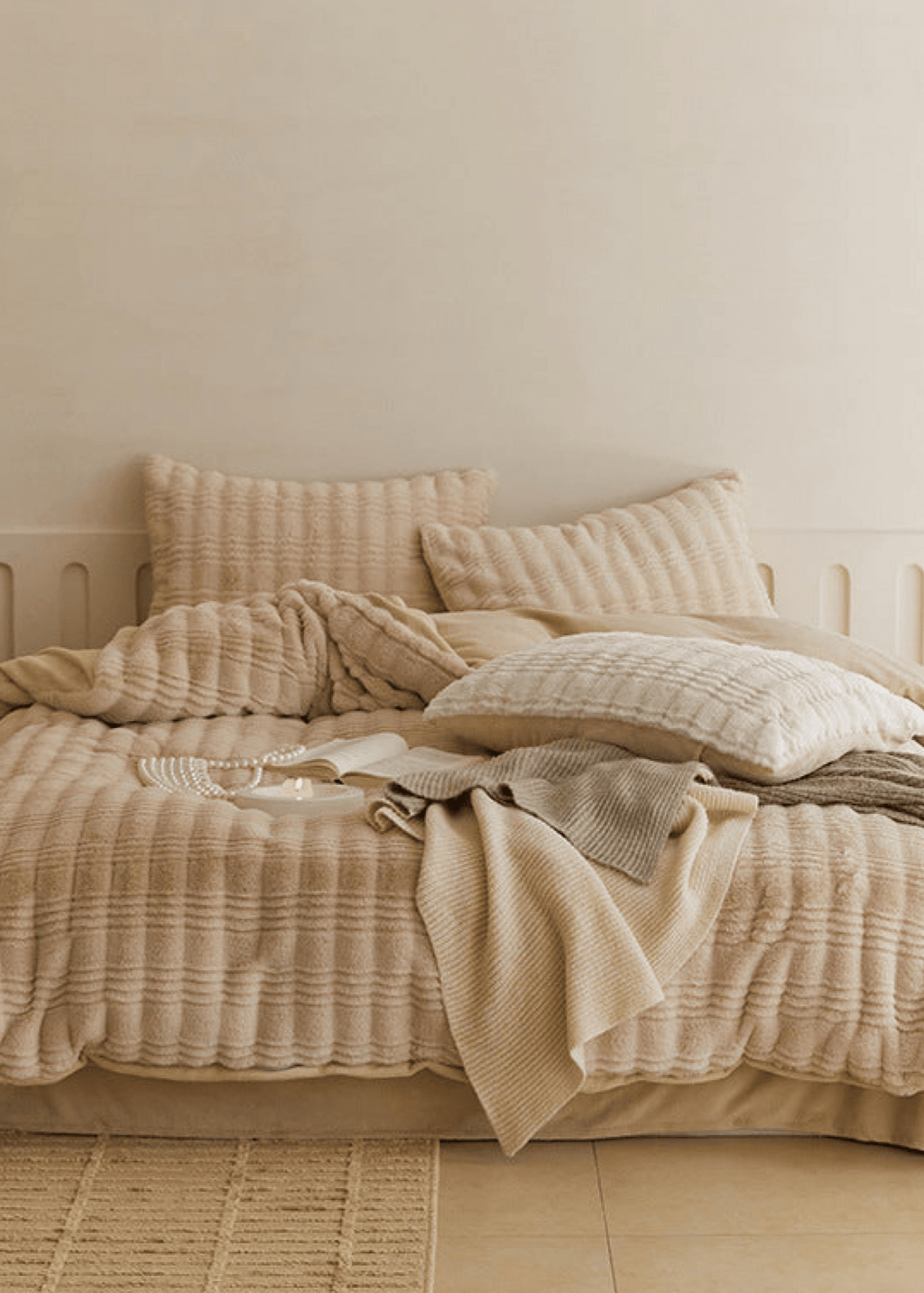 Cozy Earth Tone Milk Velvet Bedding Set / Beige Khaki