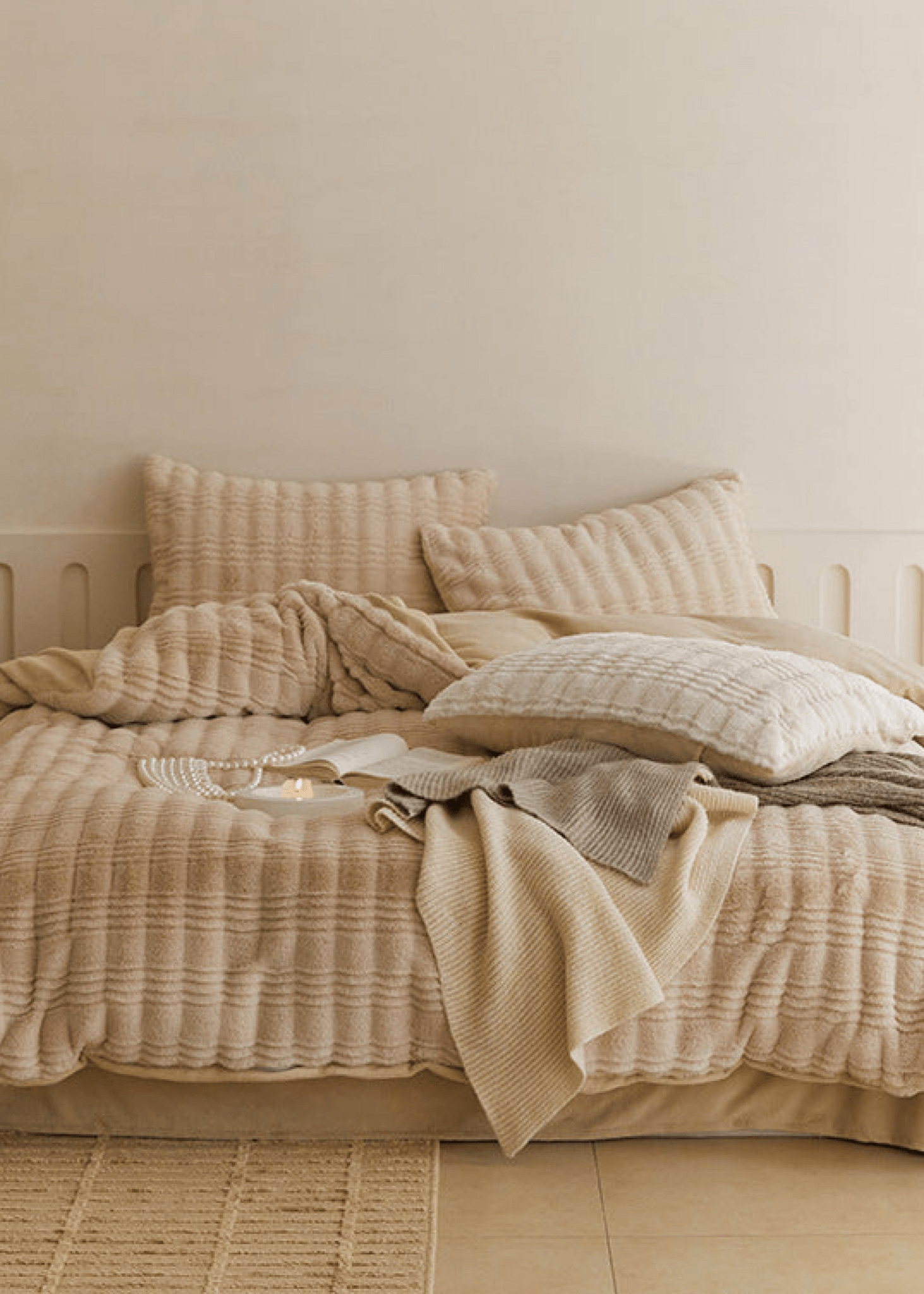 Cozy Earth Tone Milk Velvet Bedding Set / Beige Khaki