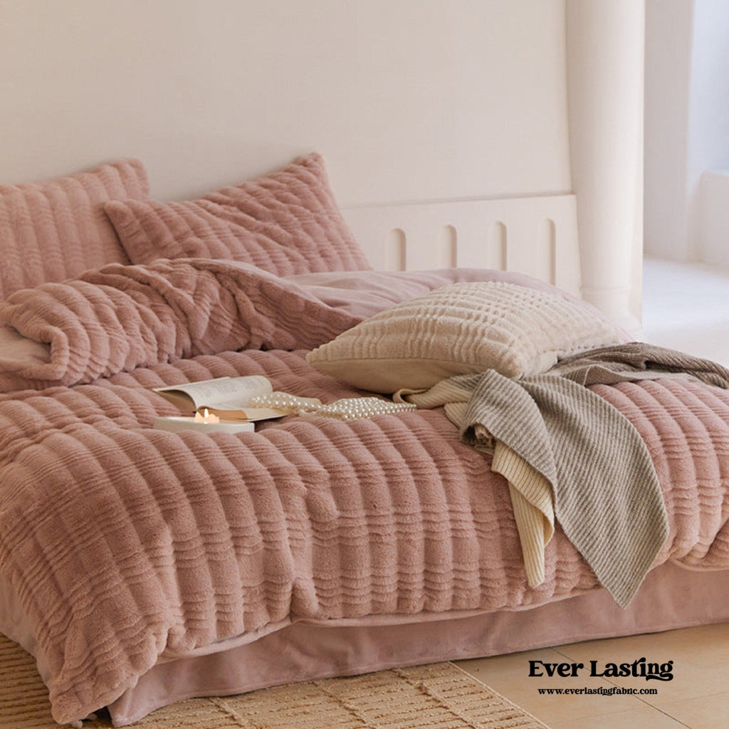 Cozy Earth Tone Milk Velvet Bedding Set / Beige Khaki