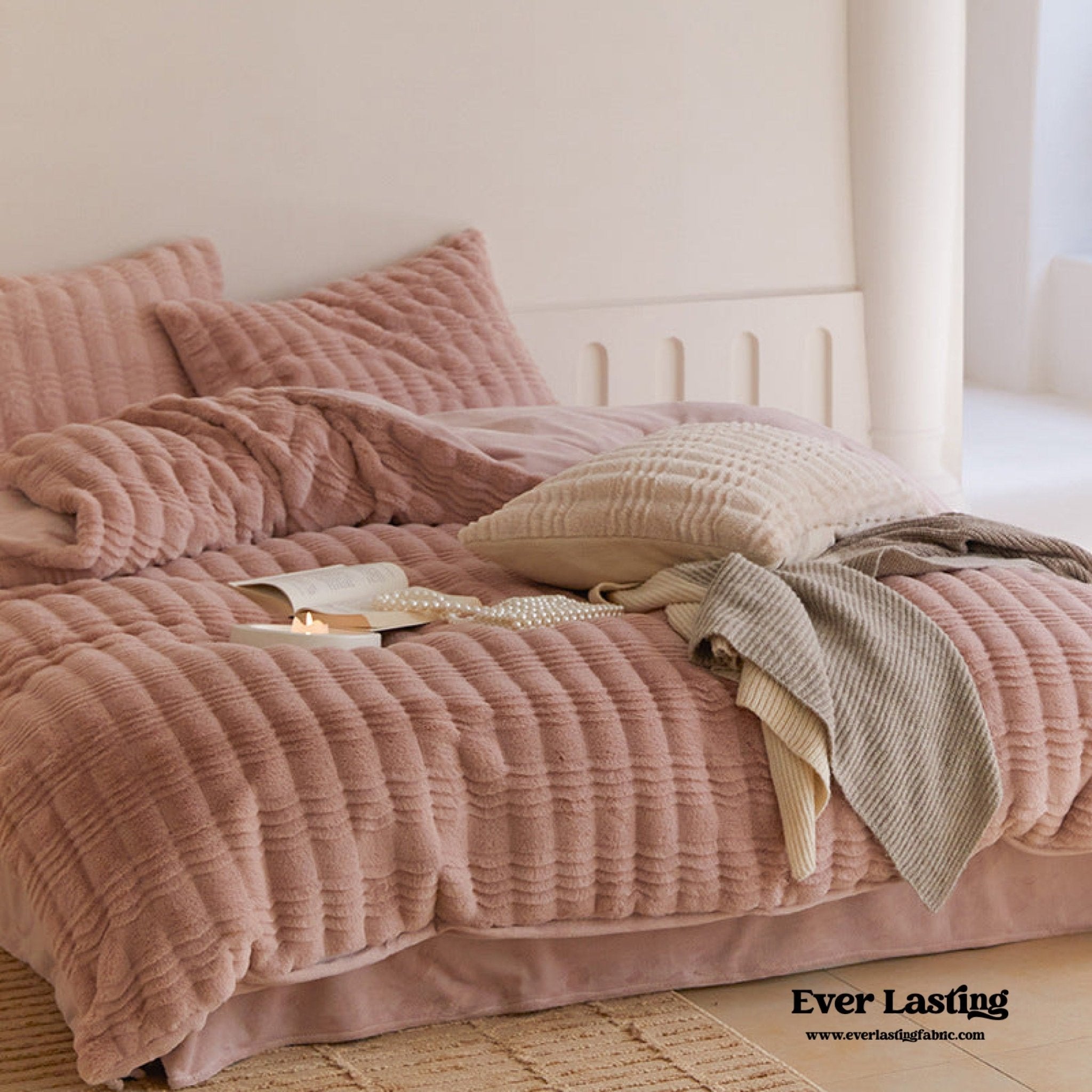 Cozy Earth Tone Milk Velvet Bedding Set / Beige Khaki