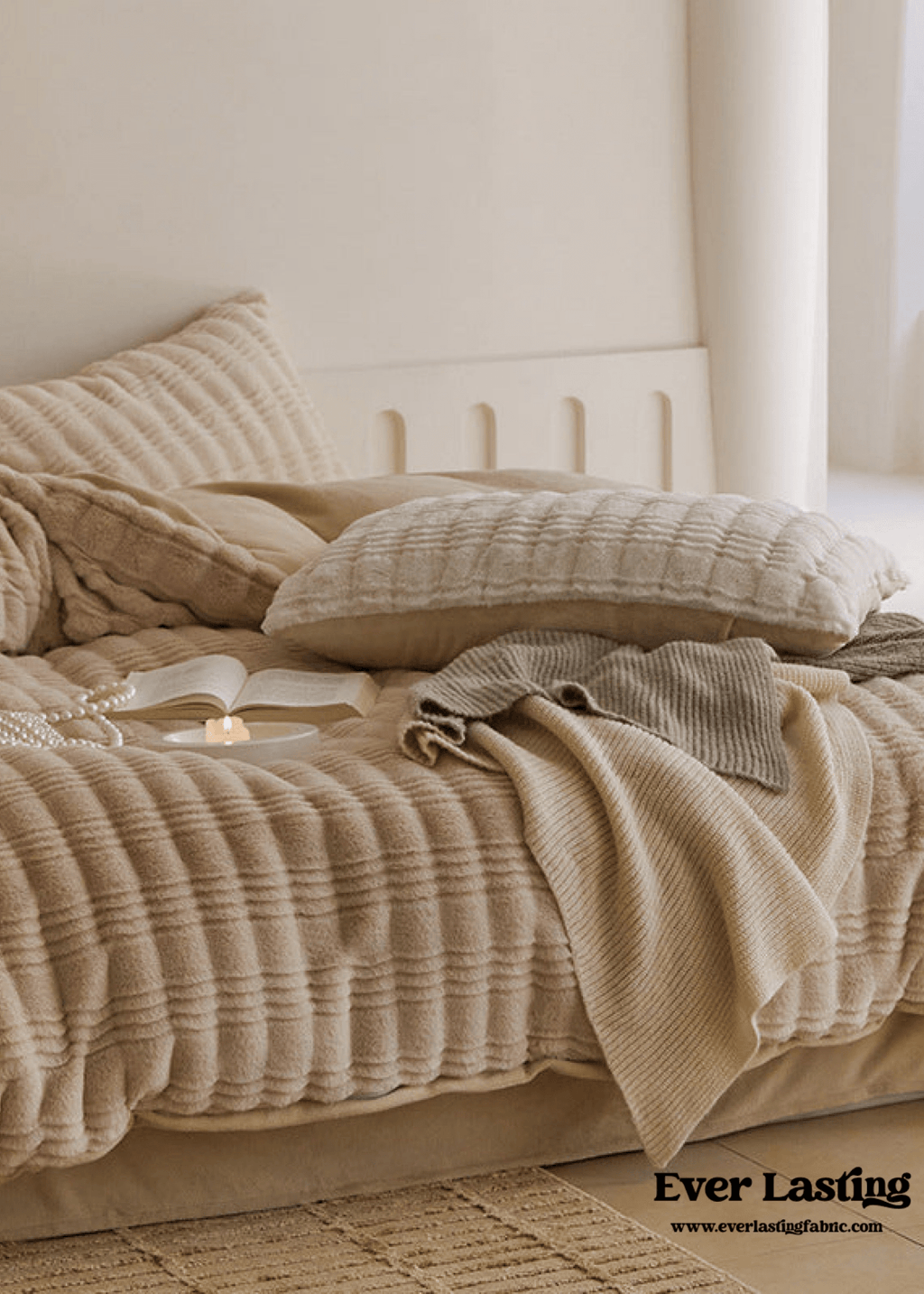Cozy Earth Tone Milk Velvet Bedding Set / Beige Khaki
