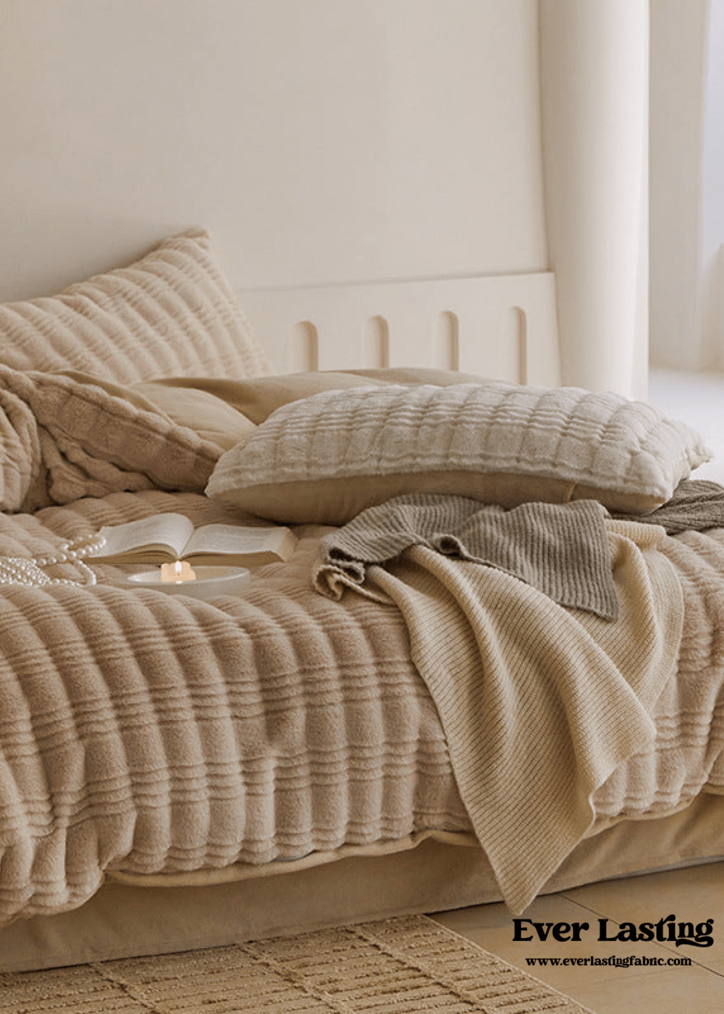 Cozy Earth Tone Milk Velvet Bedding Set / Beige Khaki