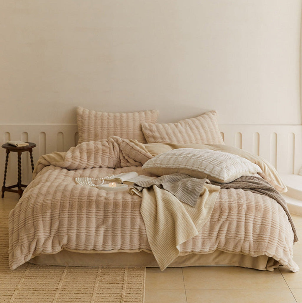Cozy Earth Tone Milk Velvet Bedding Set / Beige Khaki