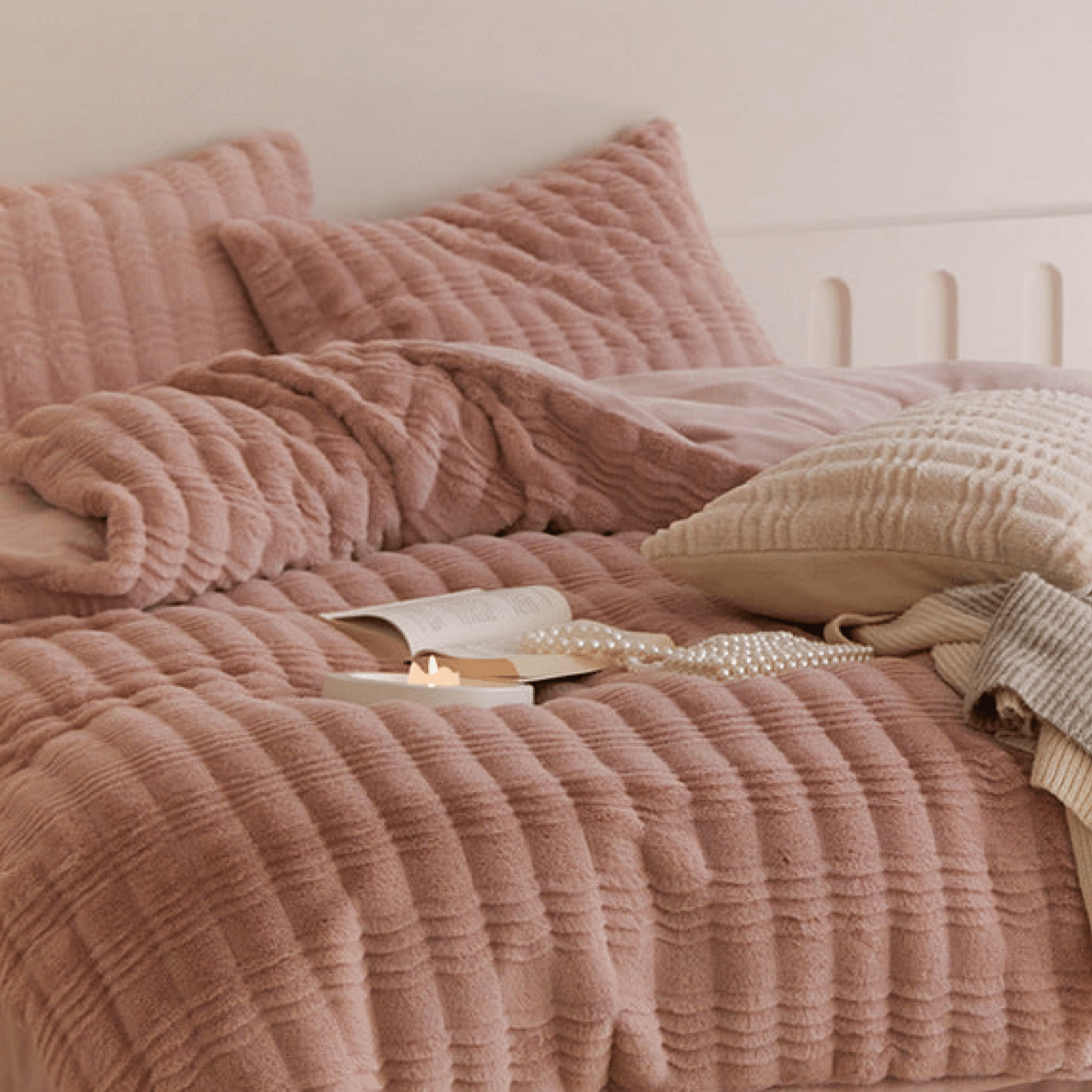Cozy Earth Tone Milk Velvet Bedding Set / Beige Khaki