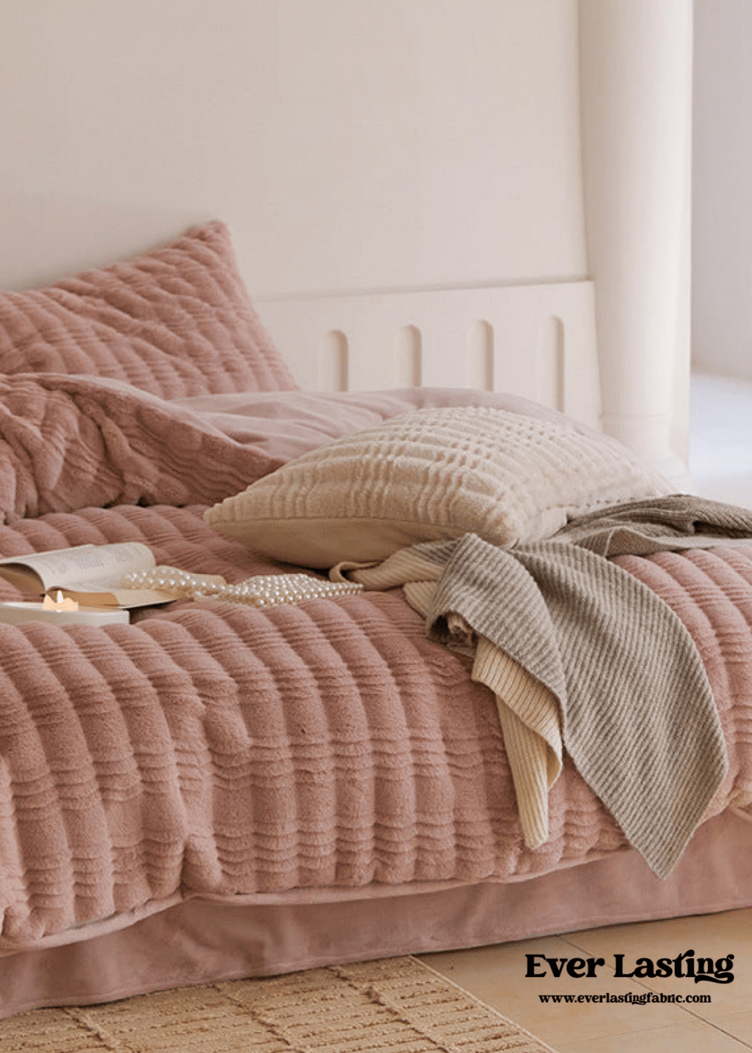 Cozy Earth Tone Milk Velvet Bedding Set / Pink