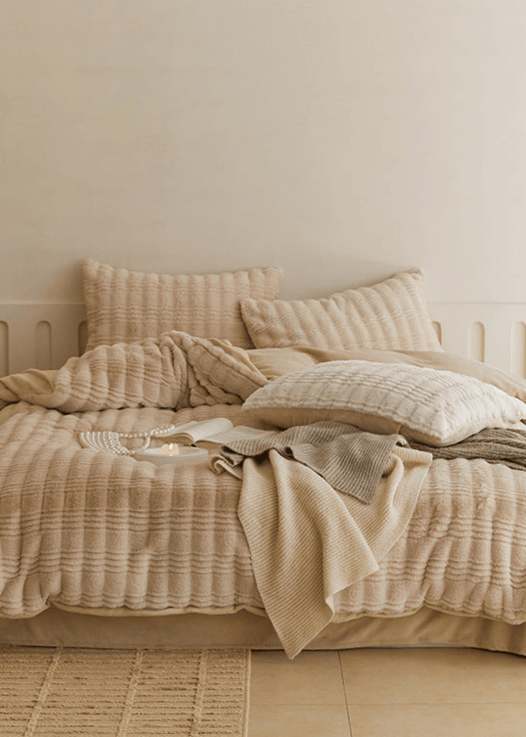 Cozy Earth Tone Milk Velvet Bedding Set / Pink