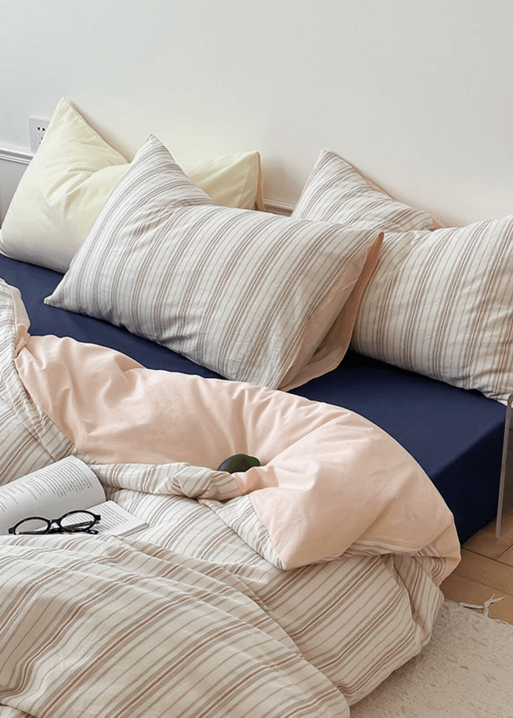 Cozy Pastel Striped Washed Cotton Duvet Cover / Pink