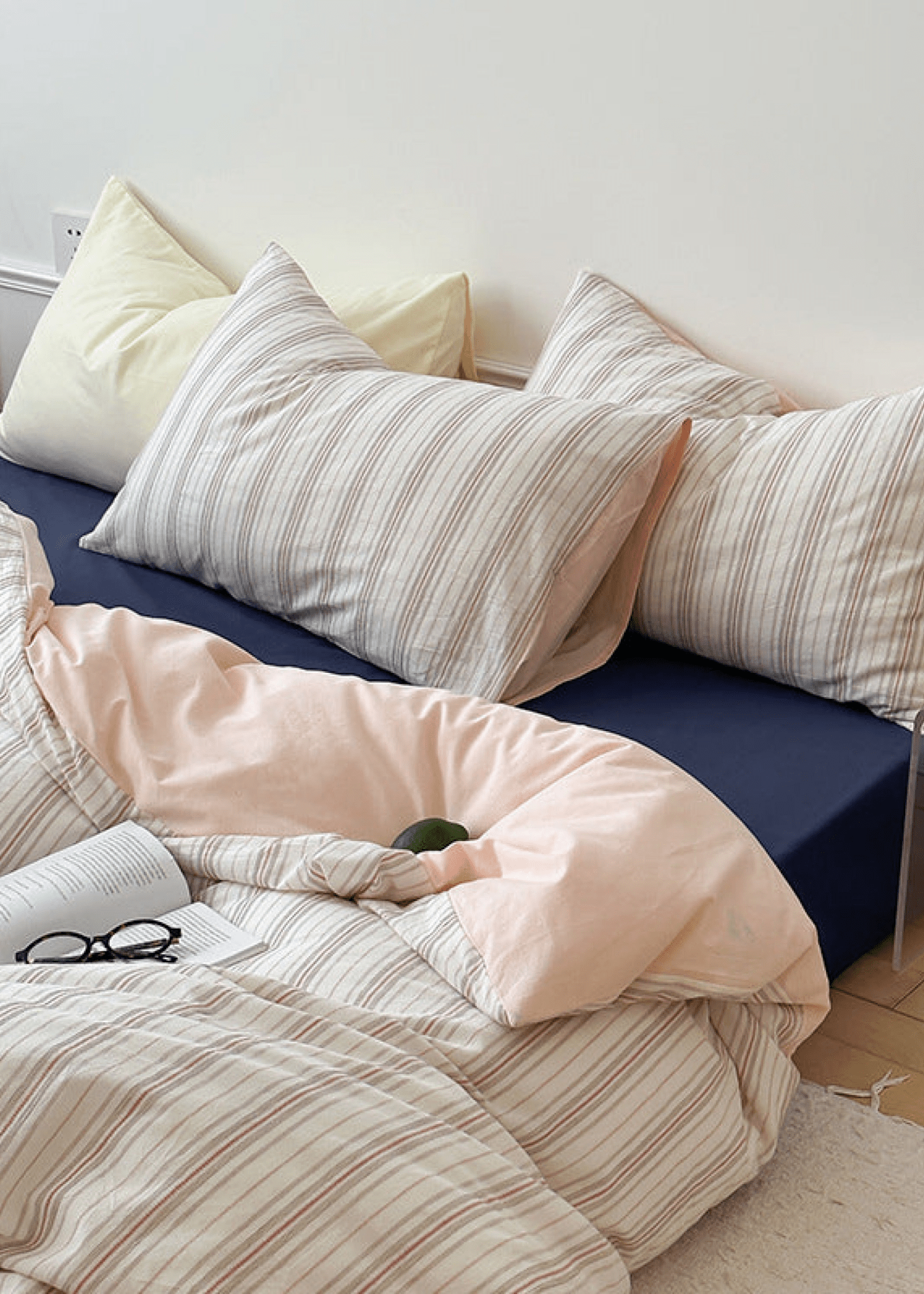 Cozy Pastel Striped Washed Cotton Pillowcases / Pink