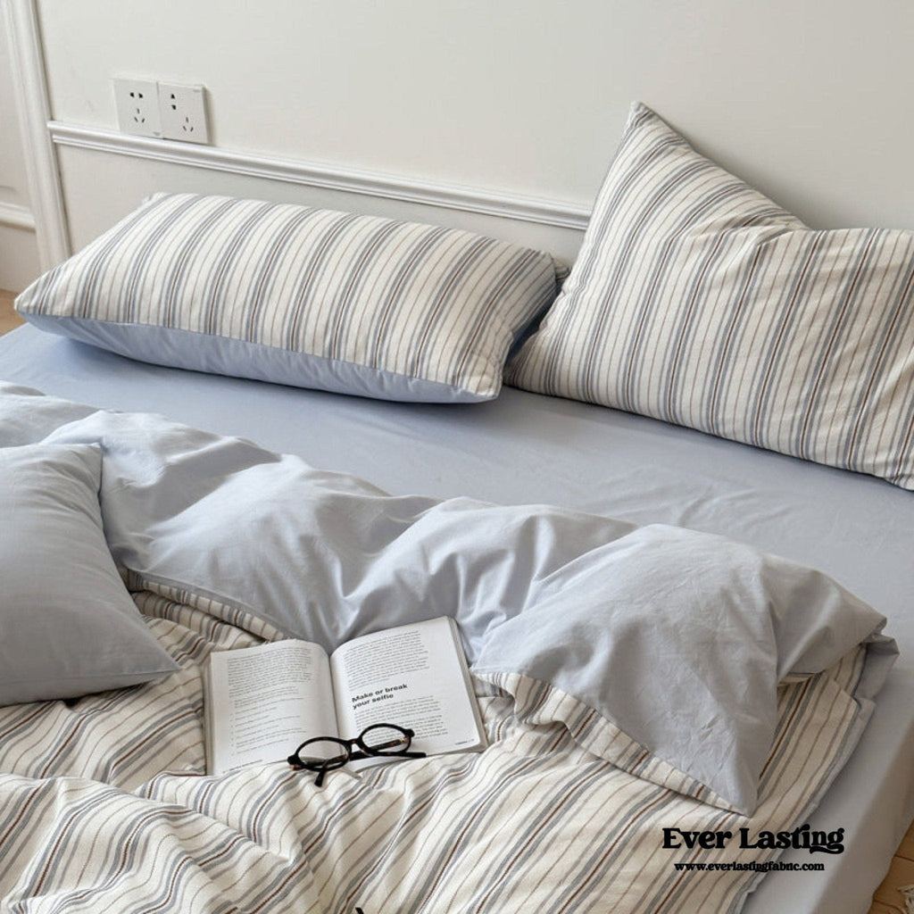 Cozy Pastel Striped Washed Cotton Bedding Set