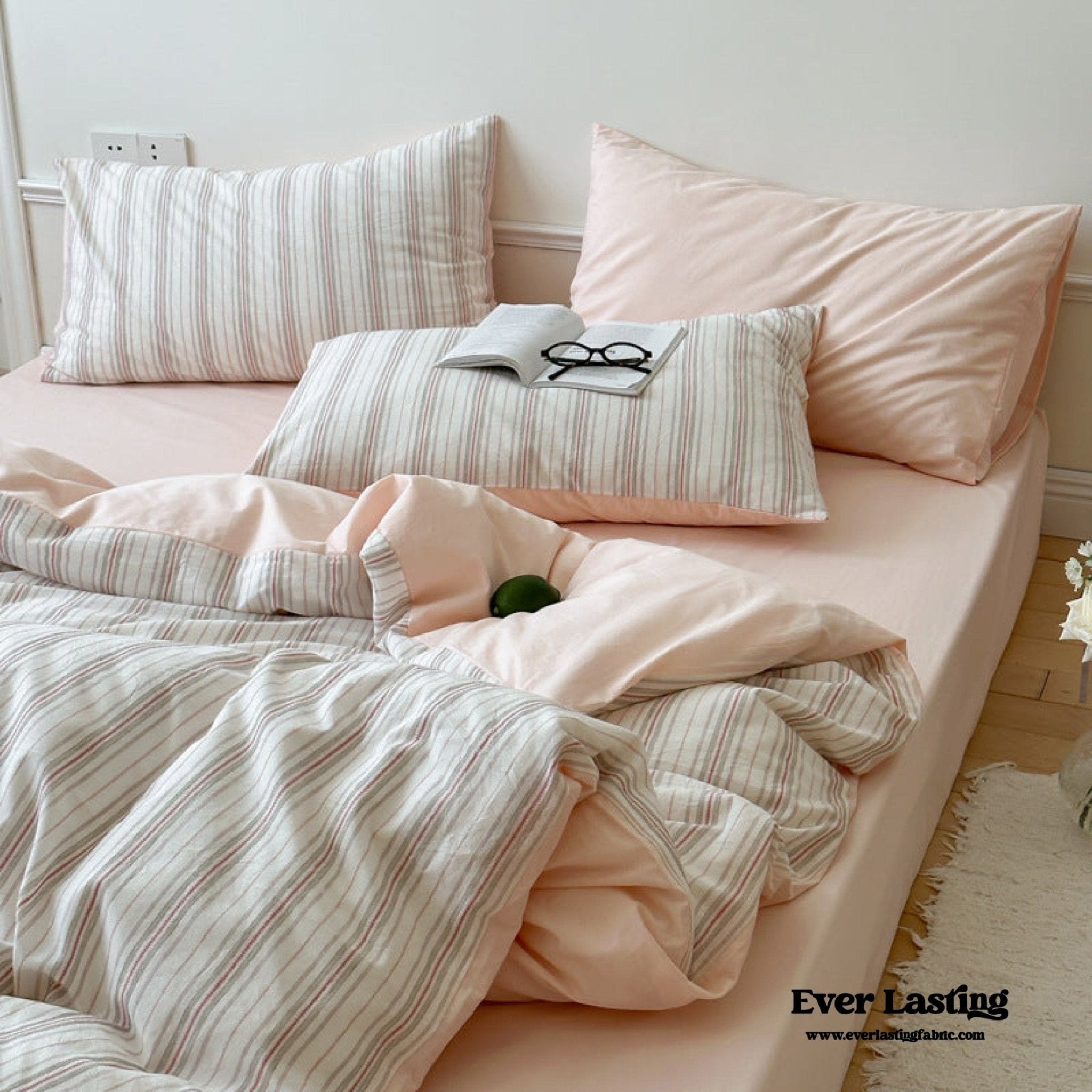 Cozy Pastel Striped Washed Cotton Bedding Set