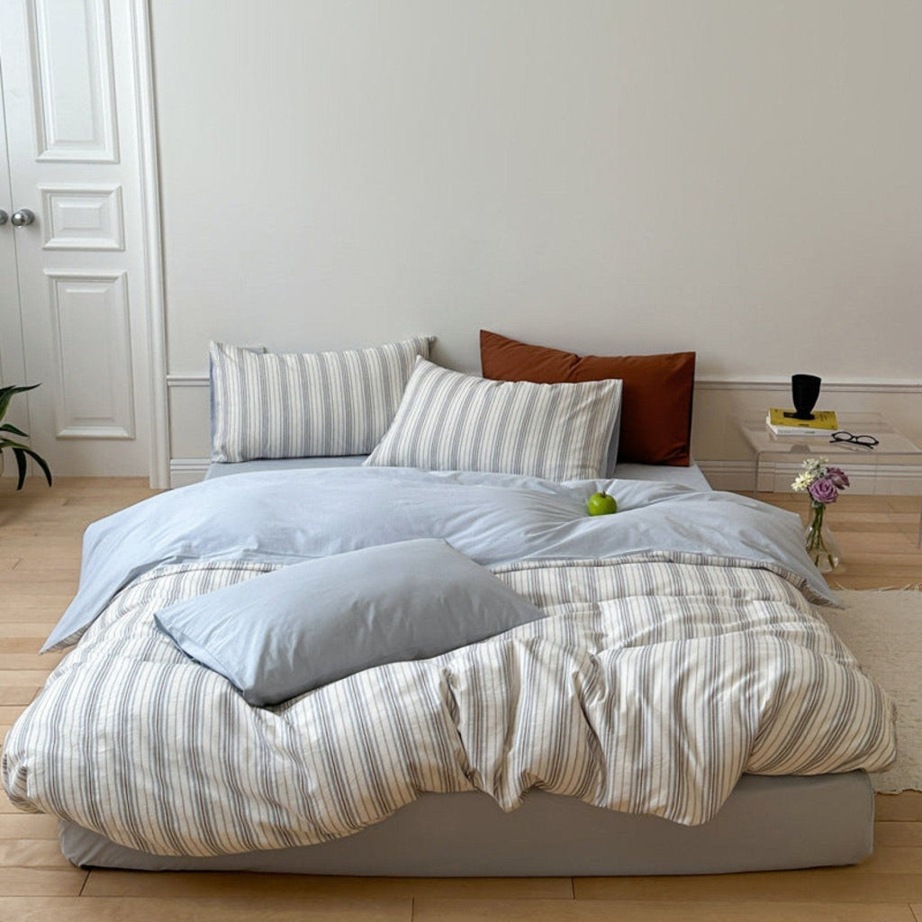 Cozy Pastel Striped Washed Cotton Bedding Set