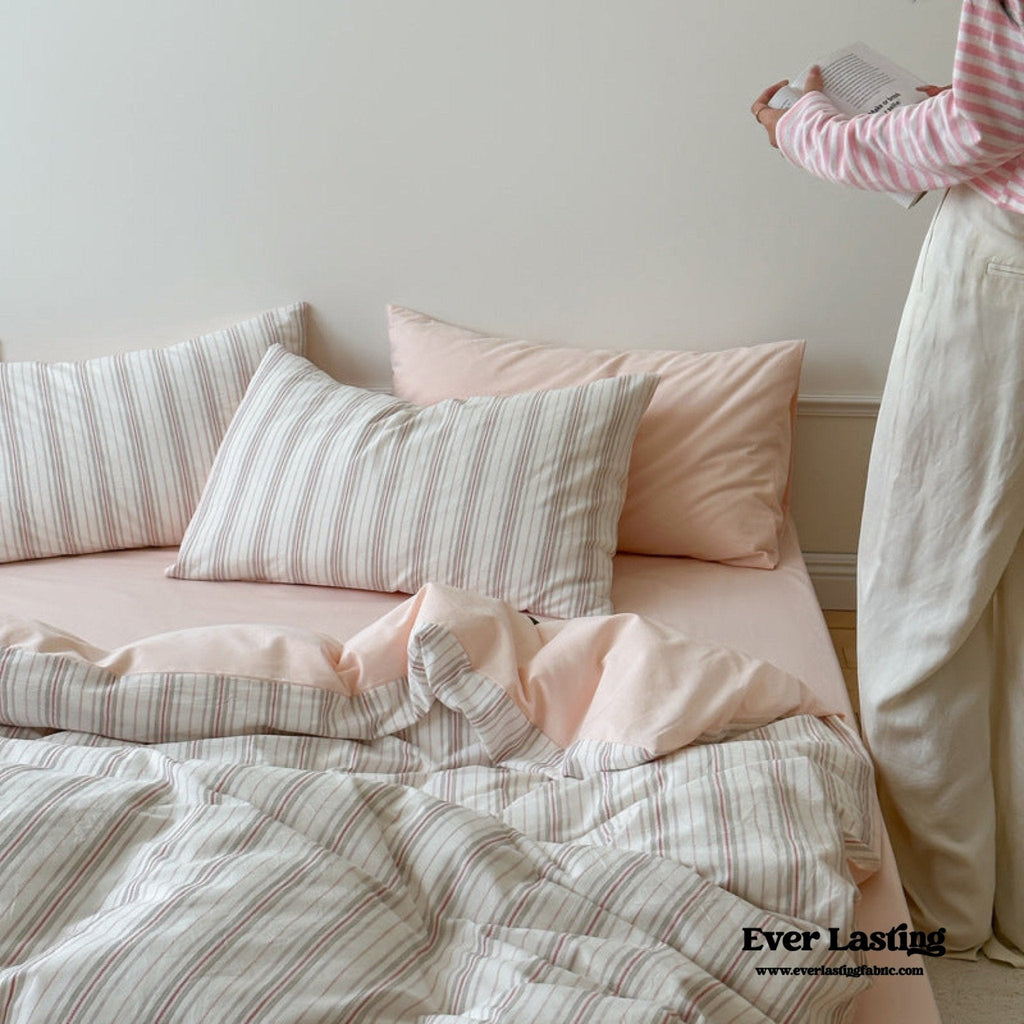 Cozy Pastel Striped Washed Cotton Duvet Cover / Blue