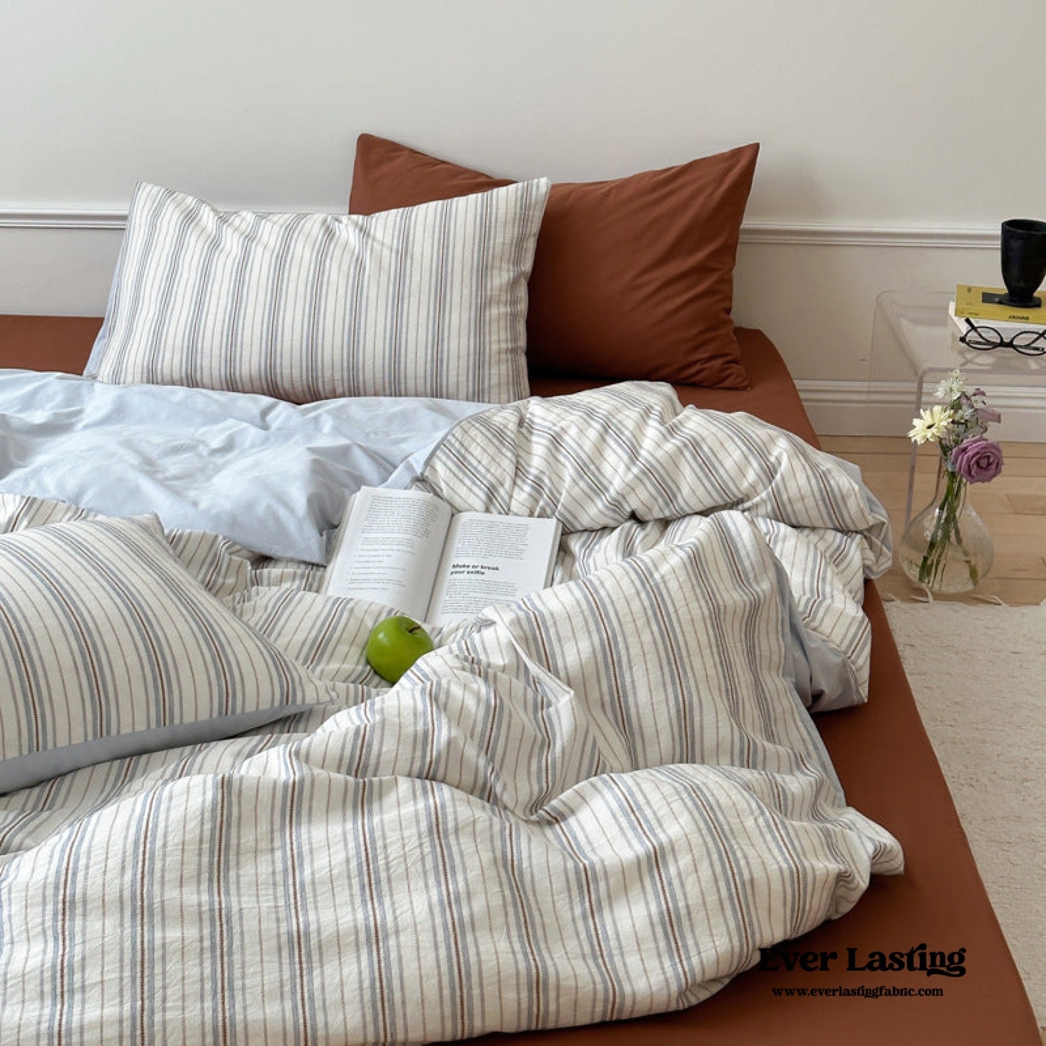 Cozy Pastel Striped Washed Cotton Pillowcases / Pink