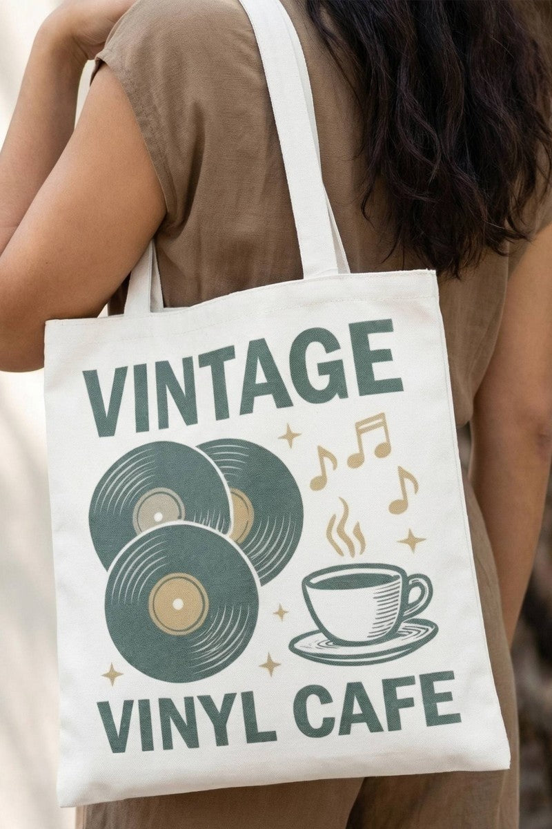 Fame Vintage Vinyl Cafe Tote Bag