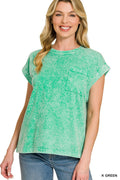 Zenana Halo Snow Washed Cuffed Short Sleeve Tee
