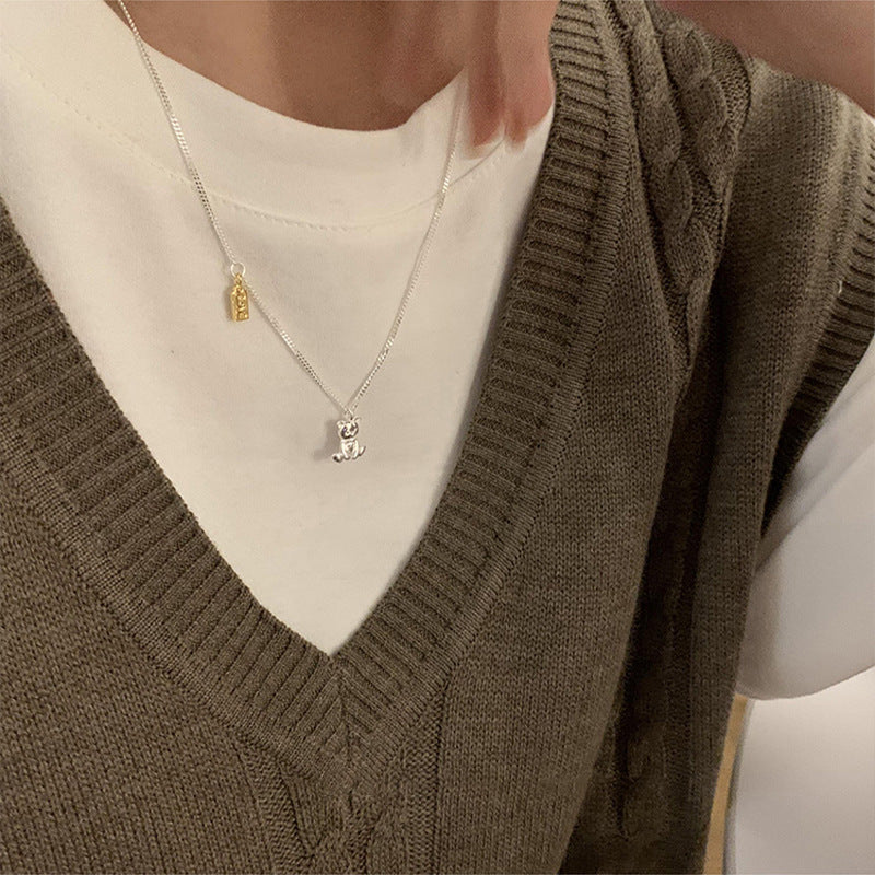 Cute Gold and Silver Bear Necklace for Daily Wear
