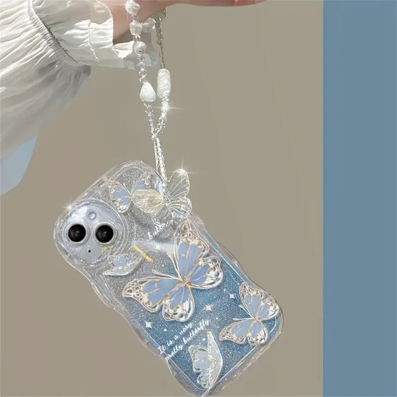 Wave Glitter Butterfly Phone Case with Bracelet for iPhone