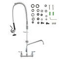 Commercial Faucet with Pre-Rinse Sprayer, 36' Height, 8' Center, 12' Swing Spout, Wall Mount Kitchen Sink Faucet, Brass Constructed Device with Pull Down Spray, for 1/2/3 Compartment Sink