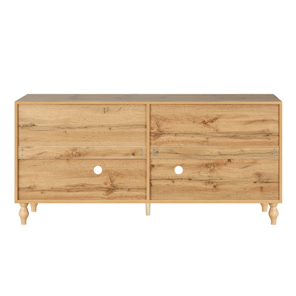 Carved Flower Door Large Storage Cabinet With Metal Handle Suitable For Living Room, Kitchen, Entryway(NATURAL WOOD)