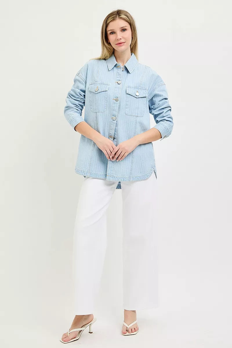 RISEN Oversized Stripe Denim Shaket