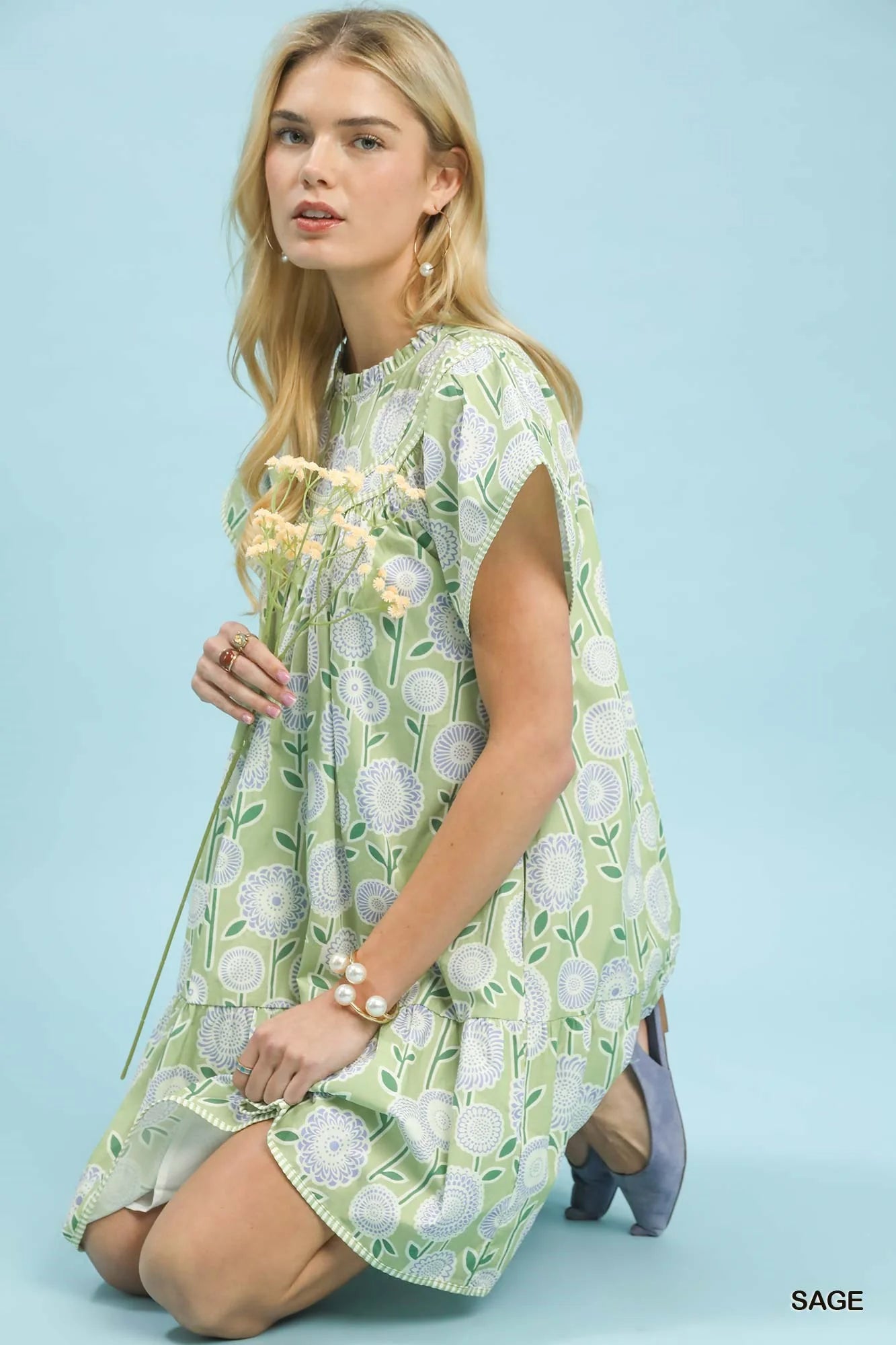Umgee Floral Print Tiered Babydoll Dress