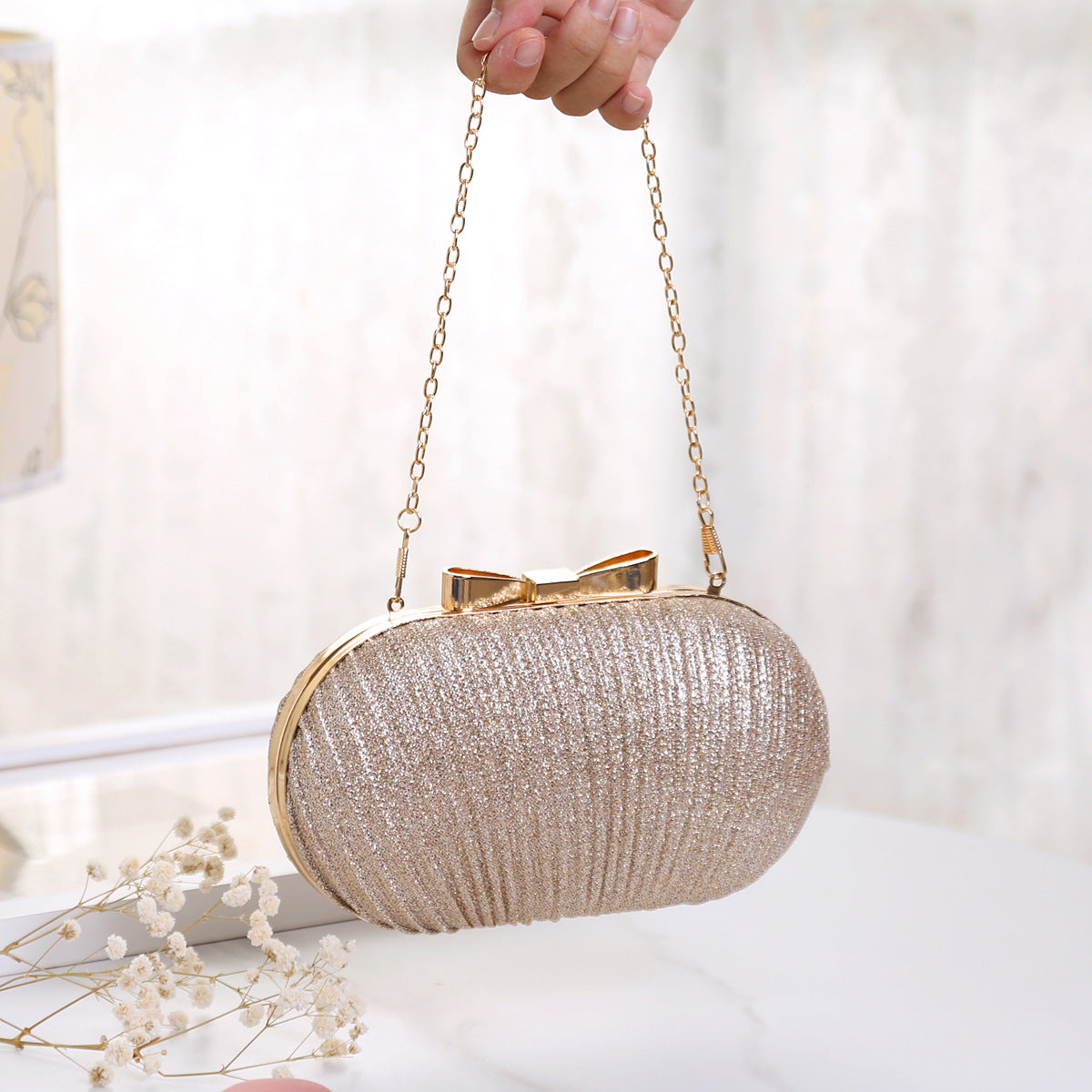 Fashion Evening Pleated Bow Tie Clutch Bag
