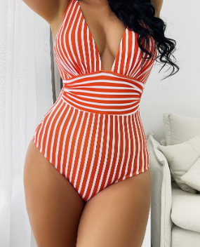 2019 New Women's Striped Backless One-Piece Bikini