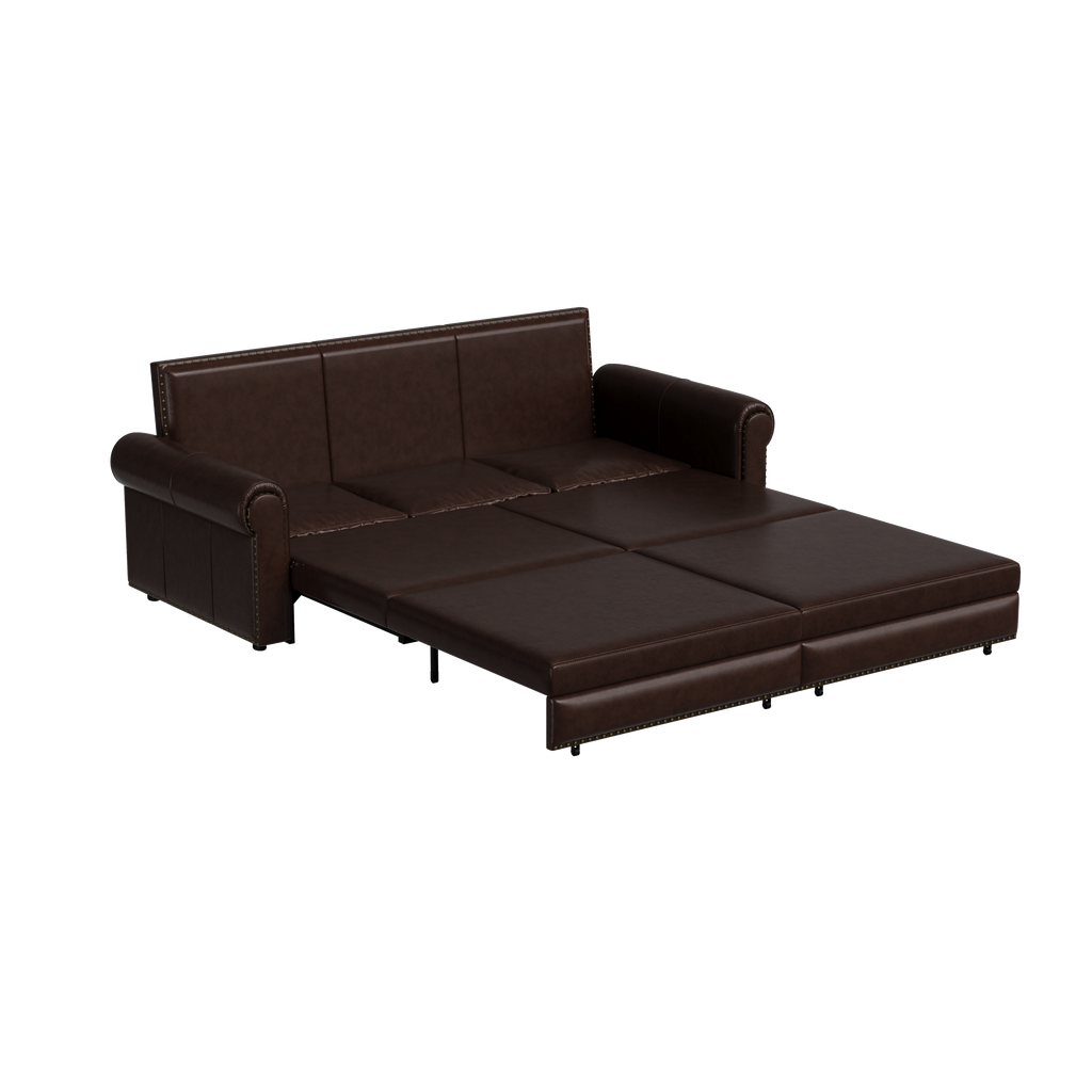 93.7 ' Pull Out Sofa Bed, 3-in-1 Faux Leather Convertible Sleeper Sofa with Nailhead Trim & Rolled Arm,Multi-Functional Sofa Bed for Living Room,Bedroom,Apartment,Office