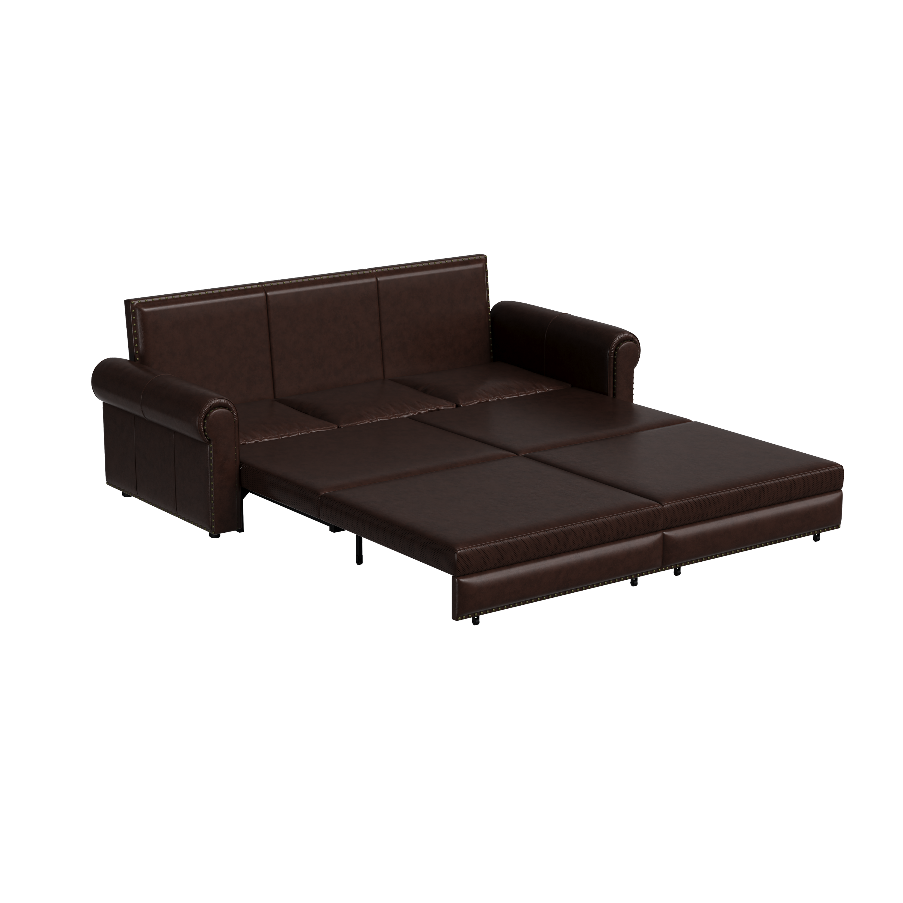 93.7 ' Pull Out Sofa Bed, 3-in-1 Faux Leather Convertible Sleeper Sofa with Nailhead Trim & Rolled Arm,Multi-Functional Sofa Bed for Living Room,Bedroom,Apartment,Office