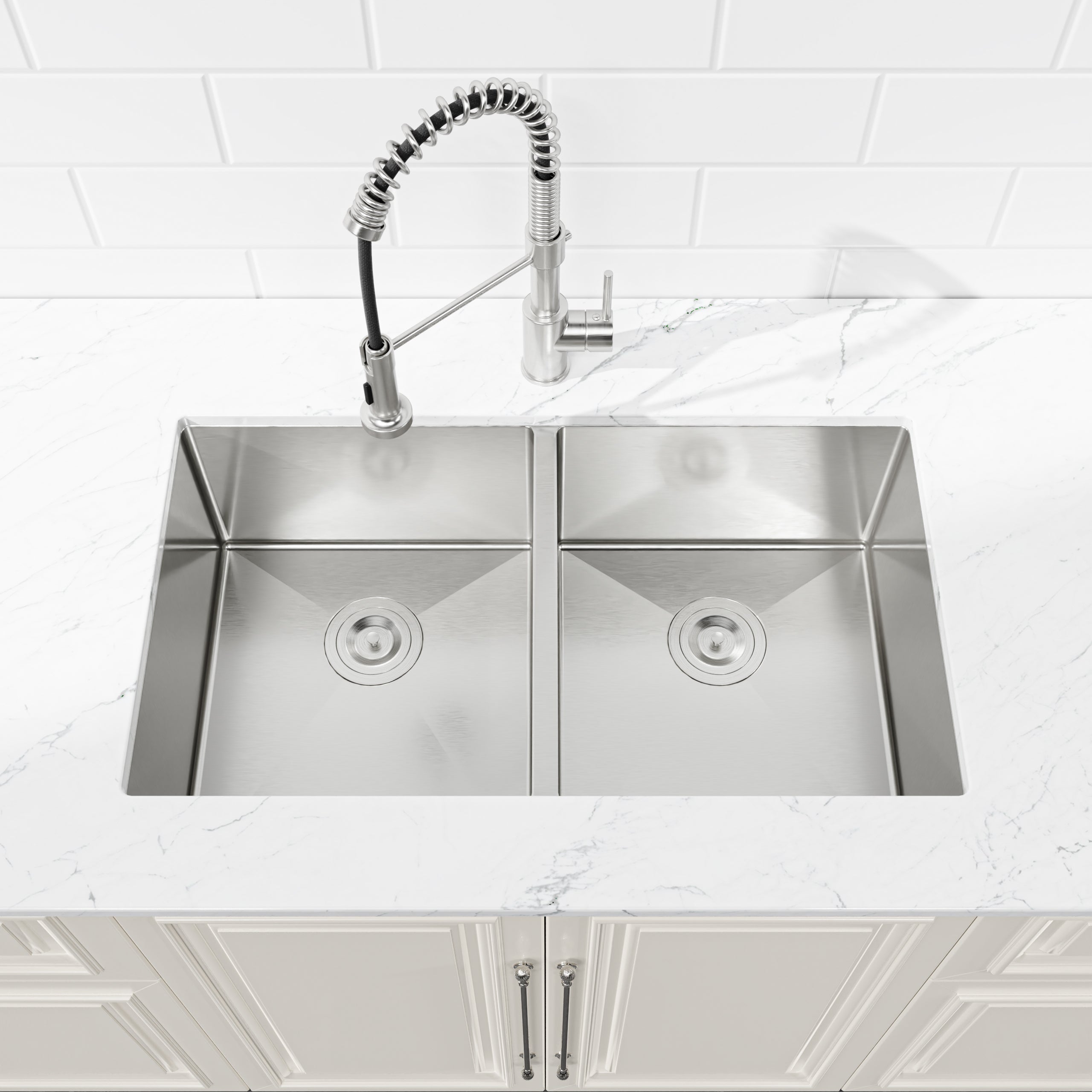 33'x19' Embedded Double Bowl Kitchen Sink, Undermount Handmade Sink in Brushed (Sink only)
