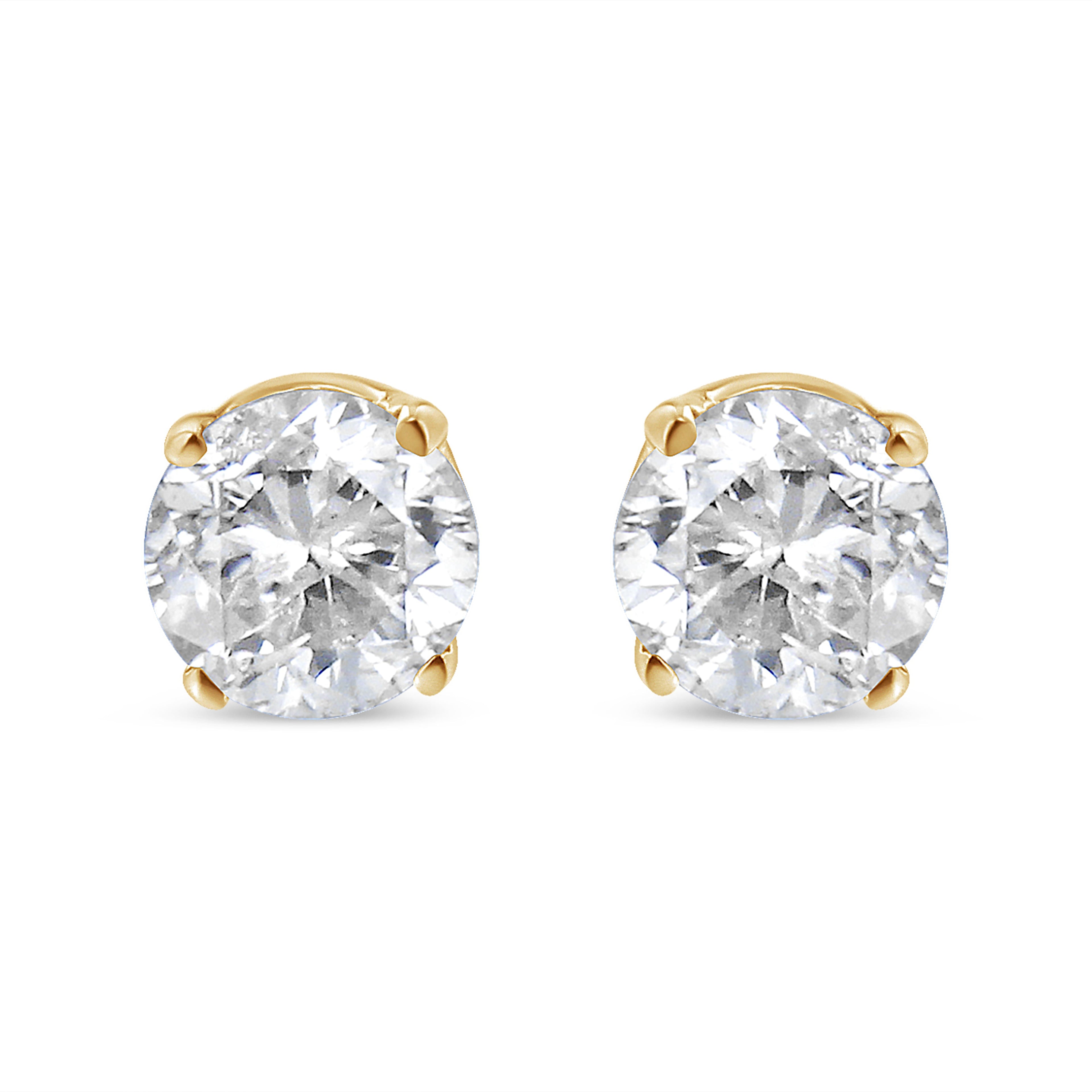 AGS Certified 14K Yellow Gold 1/2 Cttw 4 Prong Set Brilliant Round-Cut Solitaire Diamond Push Back Stud Earrings (O-P, Color, SI2-I1 Clarity)