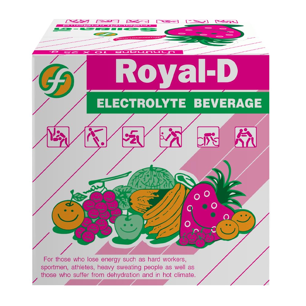 Royal-D Electrolyte Beverage Powder - Electrolyte Powder for Dehydration Relief Isotonic Electrolyte Drink Mix Electrolyte Drink Mix. Sodium Potassium - Strawberry Flavor (8.8 Oz Box 4 Count)