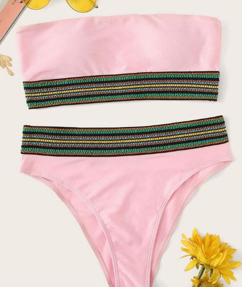 New Solid Color Strapless Bikini Swimwear for Women