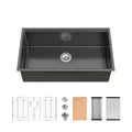 Kitchen Sink 33'x19' Multifunctional undermount Flying Rain Waterfall S304 Stainless Steel Handmade Modern Single Bowl Kitchen Sink Black