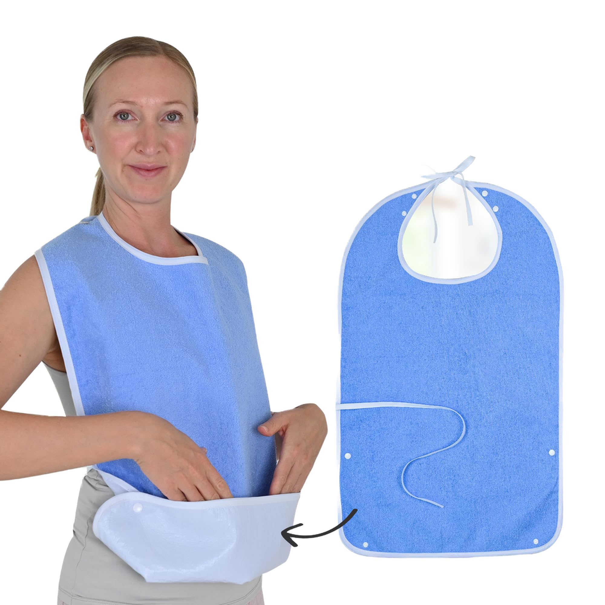 Sheddys Comfortable Adult Bibs for Women Men 3 Pack Waterproof Clothing Protectors with Crumb Catcher for Eating Washable Feeding Adult Bib for Senior Citizens Elderly