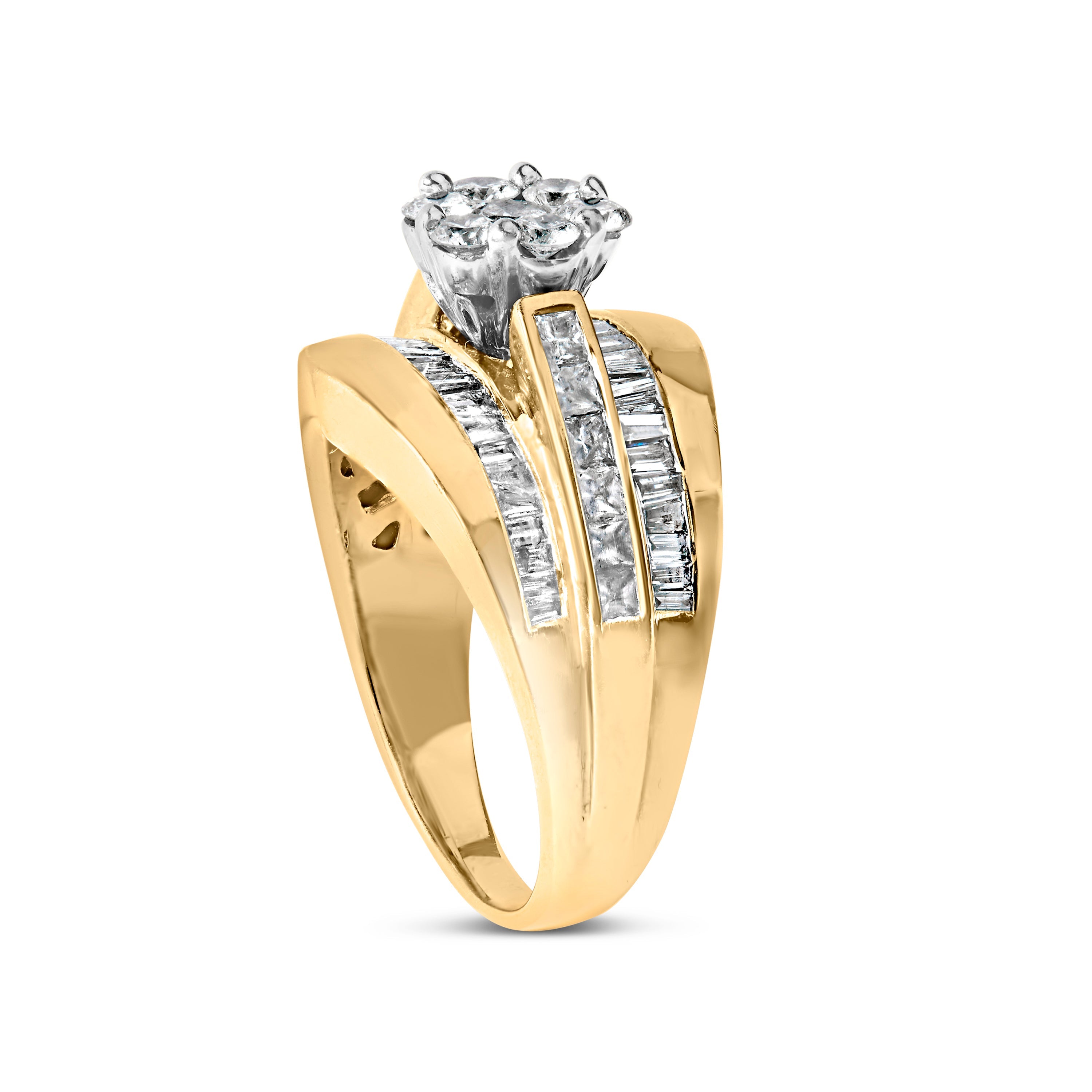14K Yellow Gold 2-1/3 Cttw Diamond Cluster Channel Set Chevron Shaped Engagement Ring (H-I Color, SI1-SI2 Clarity) - Ring Size 7