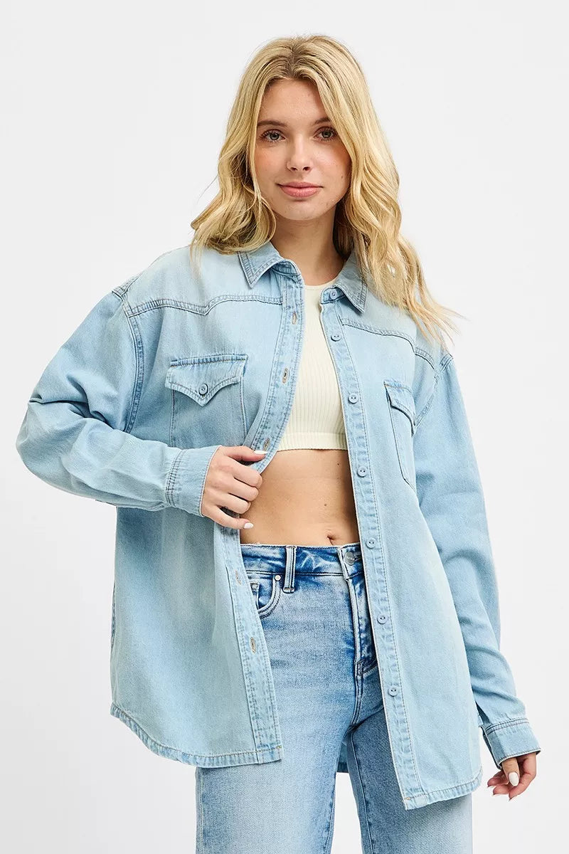 RISEN Western Yoke Style Relaxed Fit Denim Shirts