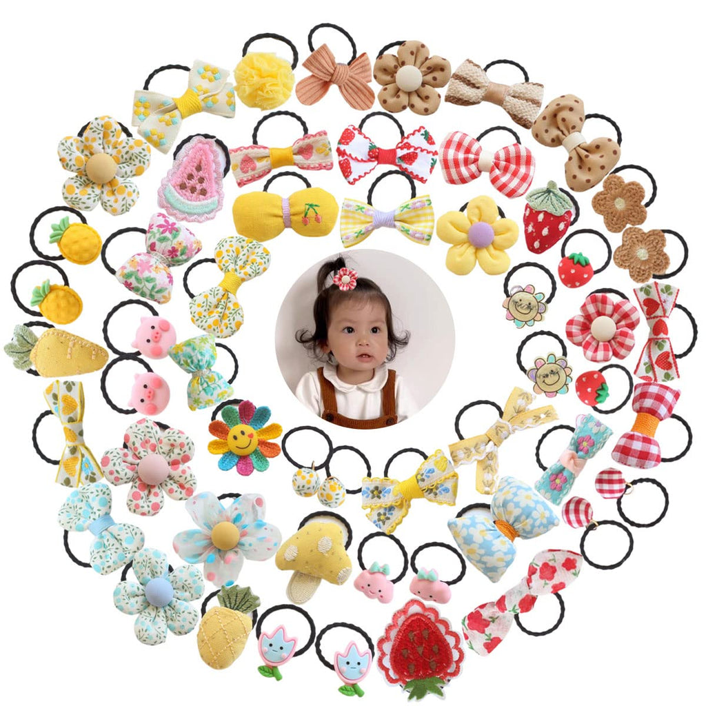 FZBNSRKO Cute Girls Hair Tie30pcs Girls Cartoon Elastic Hair Ties Mix Colorful Set Non-slip Flower Fruit Animal Rainbow Pattern Hair Pins Soft Rubber Band for Baby Girls(Random Style)