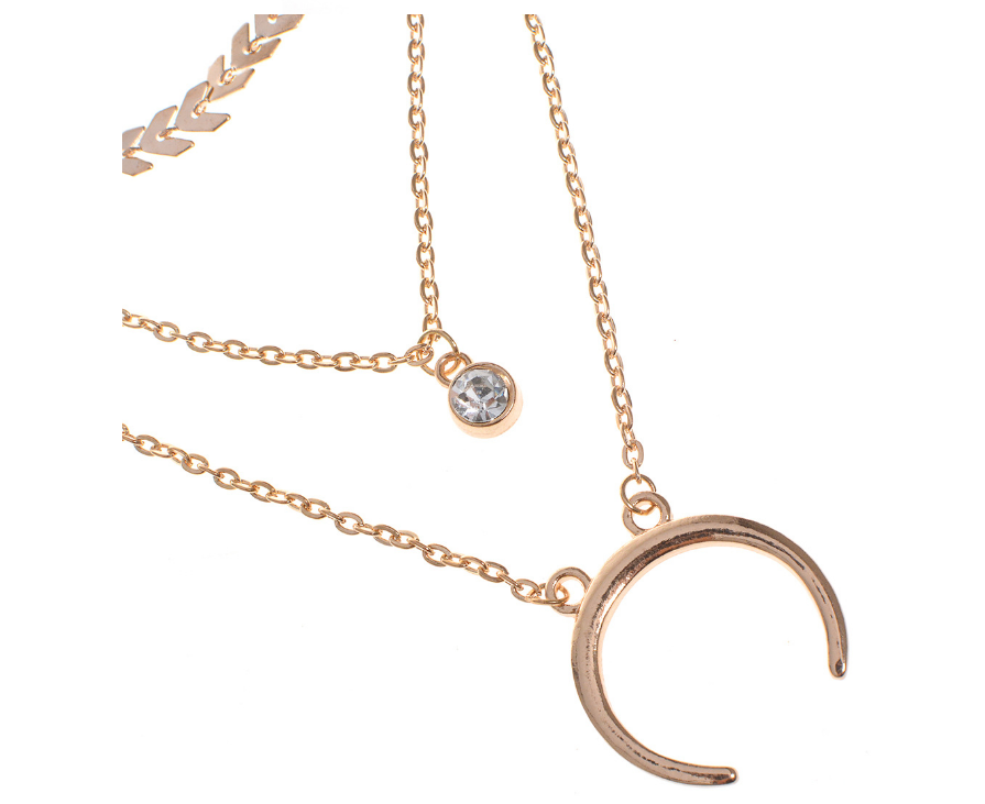 Crescent Moon Necklace with Alloy Pendant and Rhinestones