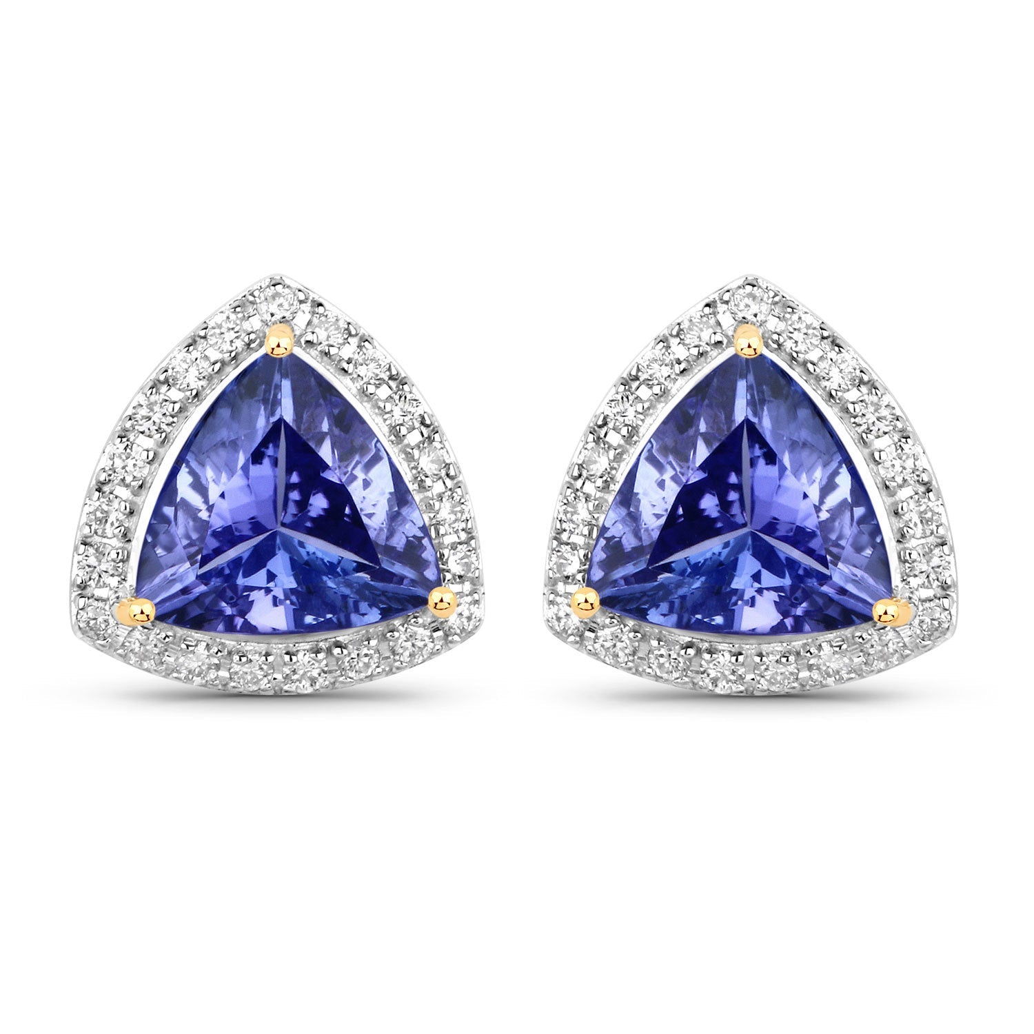 3.82 Carat Genuine Tanzanite and White Diamond 14K Yellow Gold Earrings
