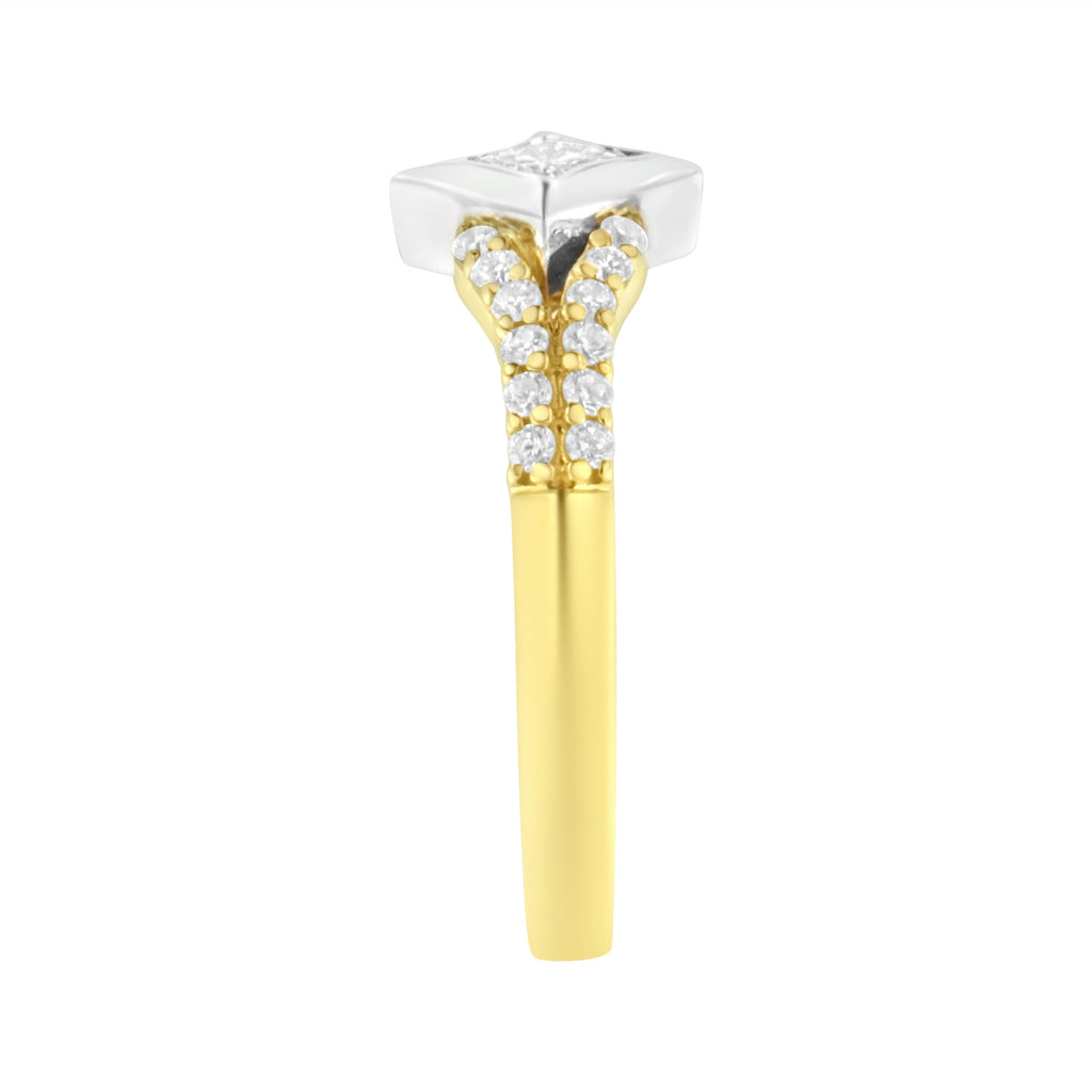 10K Two Tone Color 1/2 Cttw Diamond Kite and Split Shank Ring (H-I Color,SI2-I1 Clarity)