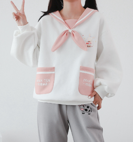 Japanese College Style Milk Tea Rabbit Hoody