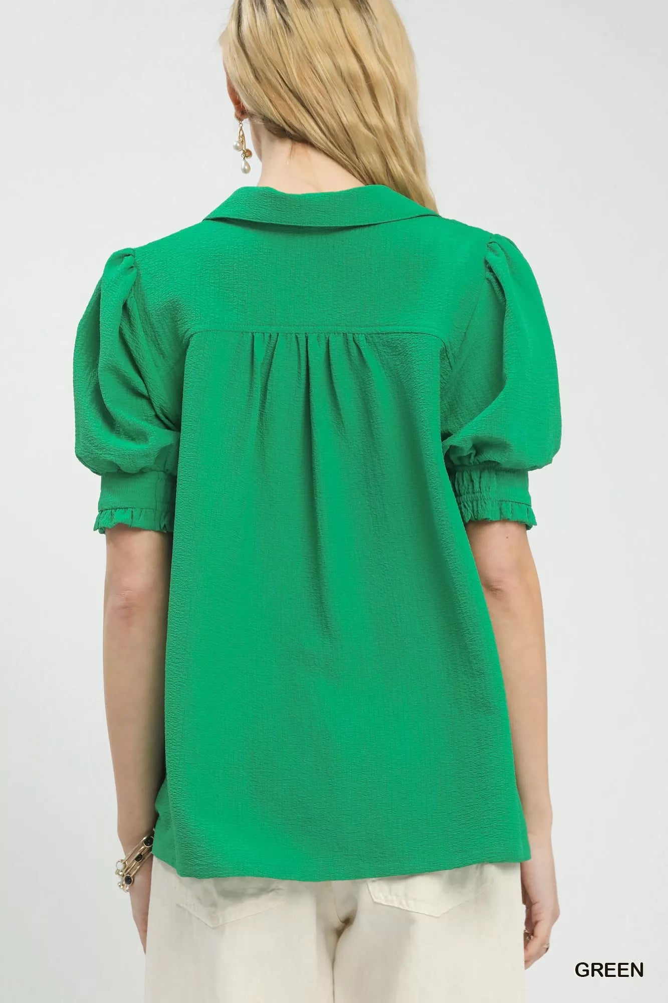 Umgee Seersucker Puff Sleeve Blouse