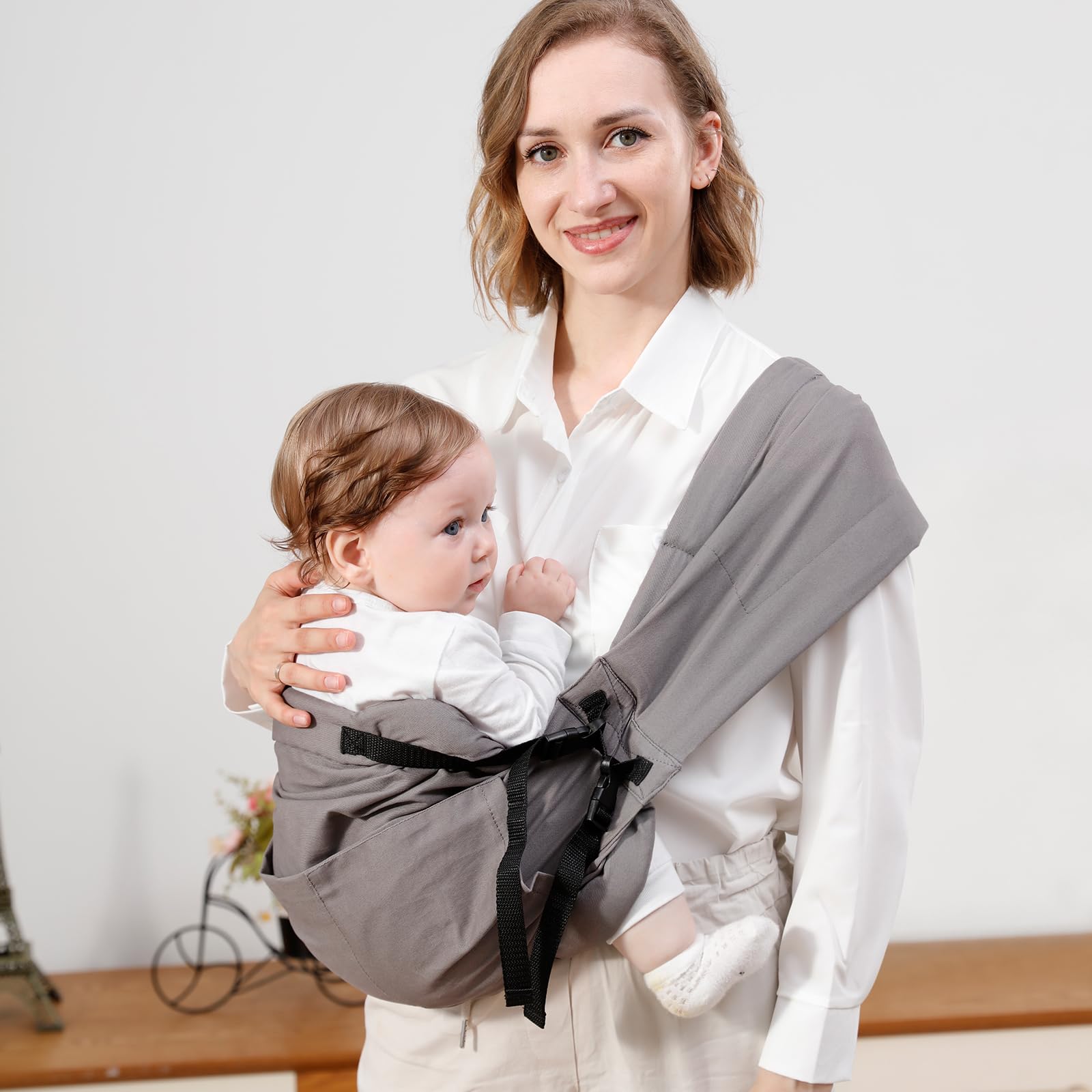HOMEAL Baby Sling Baby Carrier Newborn to Toddler Adjustable Hand-Free Baby Sling Carrier for 7-40 lbs Baby Carrier Sling Baby Toddler Sling Wrap Baby Wrap Sling Grey