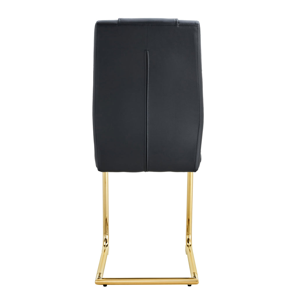 Modern dining chairs with faux leather padded seats, dining room chairs, gold metal leg upholstered chairs, suitable for kitchens, living rooms, bedrooms, and offices, set of 6 (black+PU leather)C-001