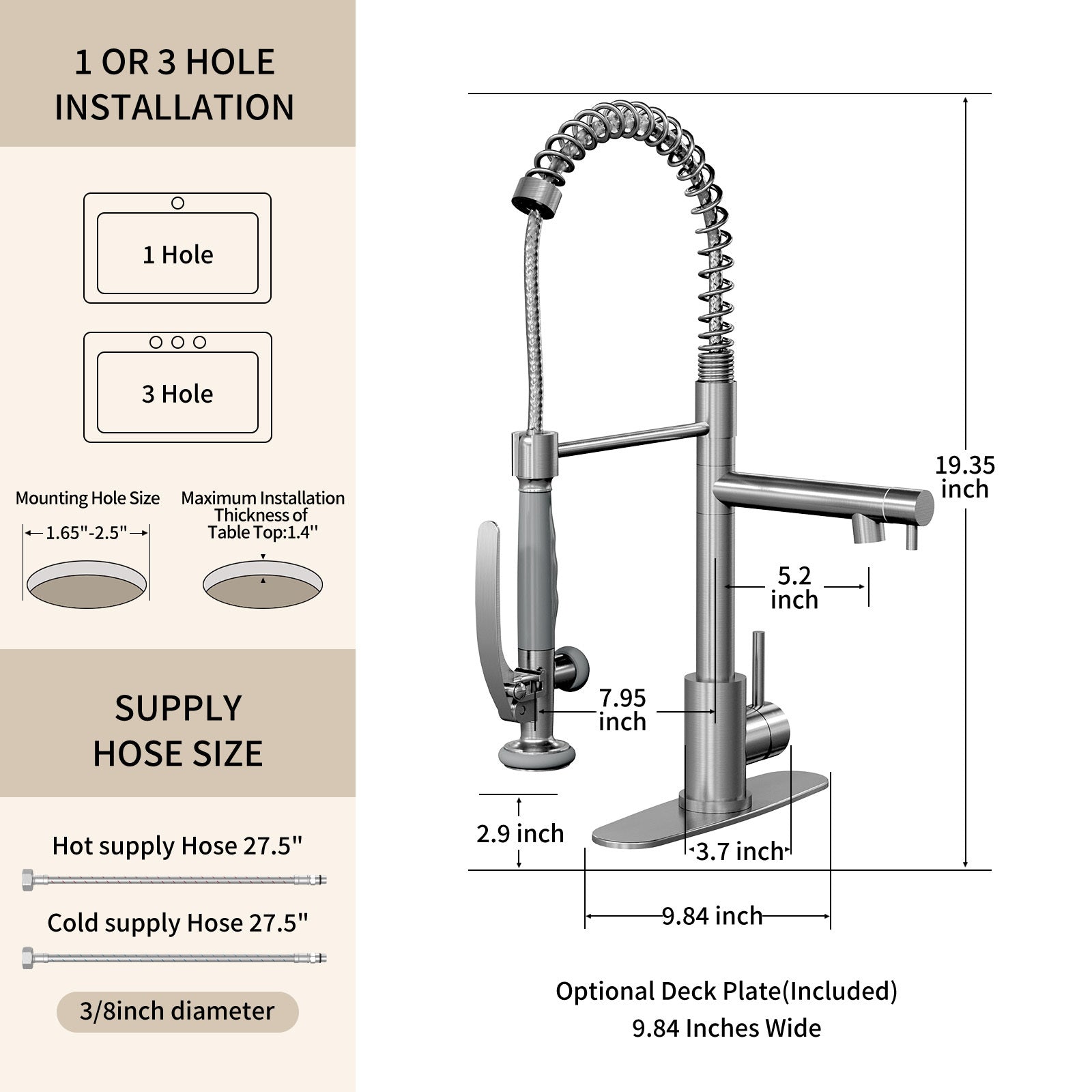 Commercial Single Handle Kitchen Sink Faucet Brushed Nickel Pull Down Sprayer Design