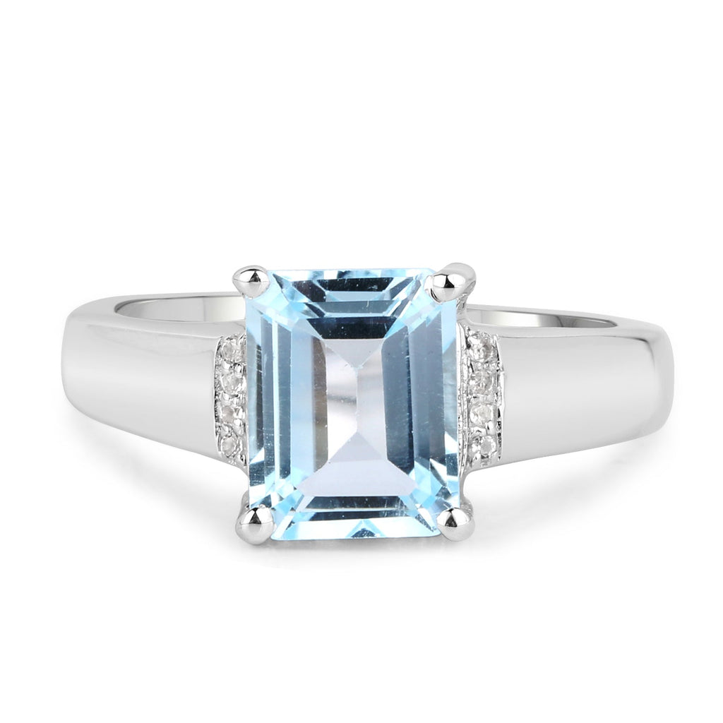 2.64 Carat Genuine Blue Topaz and White Topaz .925 Sterling Silver Ring