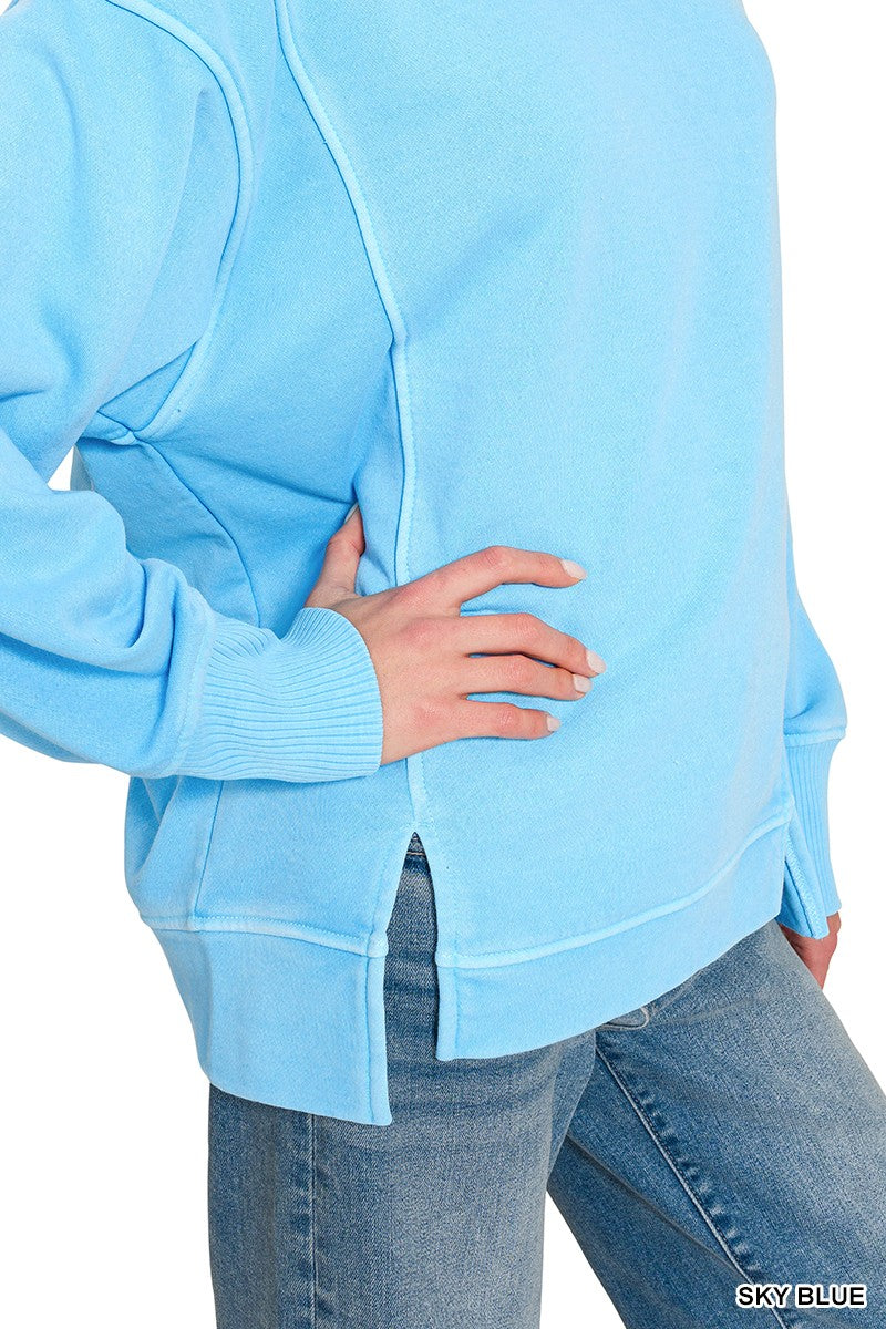 Zenana Pigment Dye Exposed-seam Fleece Sweatshirt